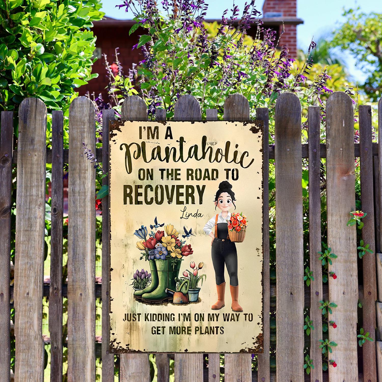 Custom Plantaholic Metal Sign, Funny Floral Boot Garden Decor