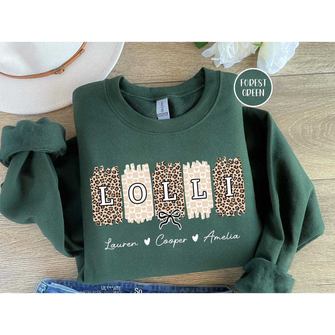 Personalized Lolli Unisex T-Shirt Sweatshirt Hoodie, Custom Cheetah Lolli Shirt Gift for Mother's Day Lolli Grandkid's Names Gift for Lolli.