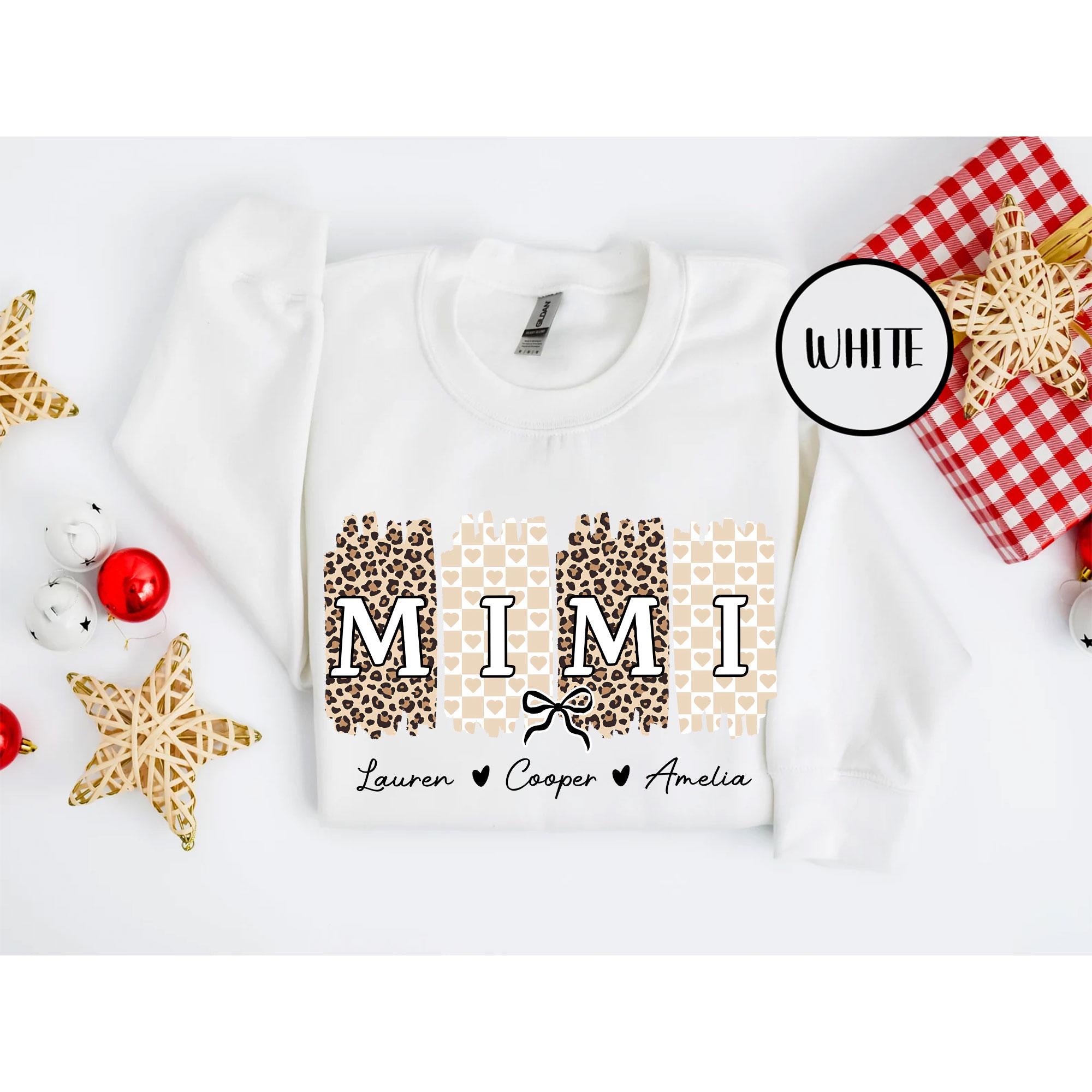 Personalized Mimi Unisex T-Shirt Sweatshirt Hoodie, Custom Cheetah Mimi T-Shirt Gift for Mother's Day Mimi Grandkid's Names Gift for Mimi.