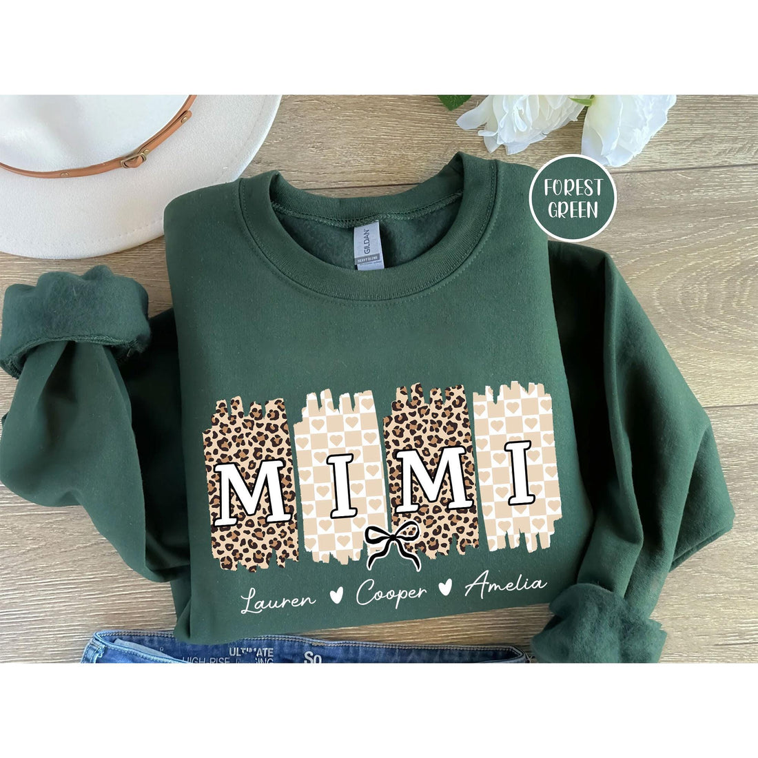 Personalized Mimi Unisex T-Shirt Sweatshirt Hoodie, Custom Cheetah Mimi T-Shirt Gift for Mother's Day Mimi Grandkid's Names Gift for Mimi.