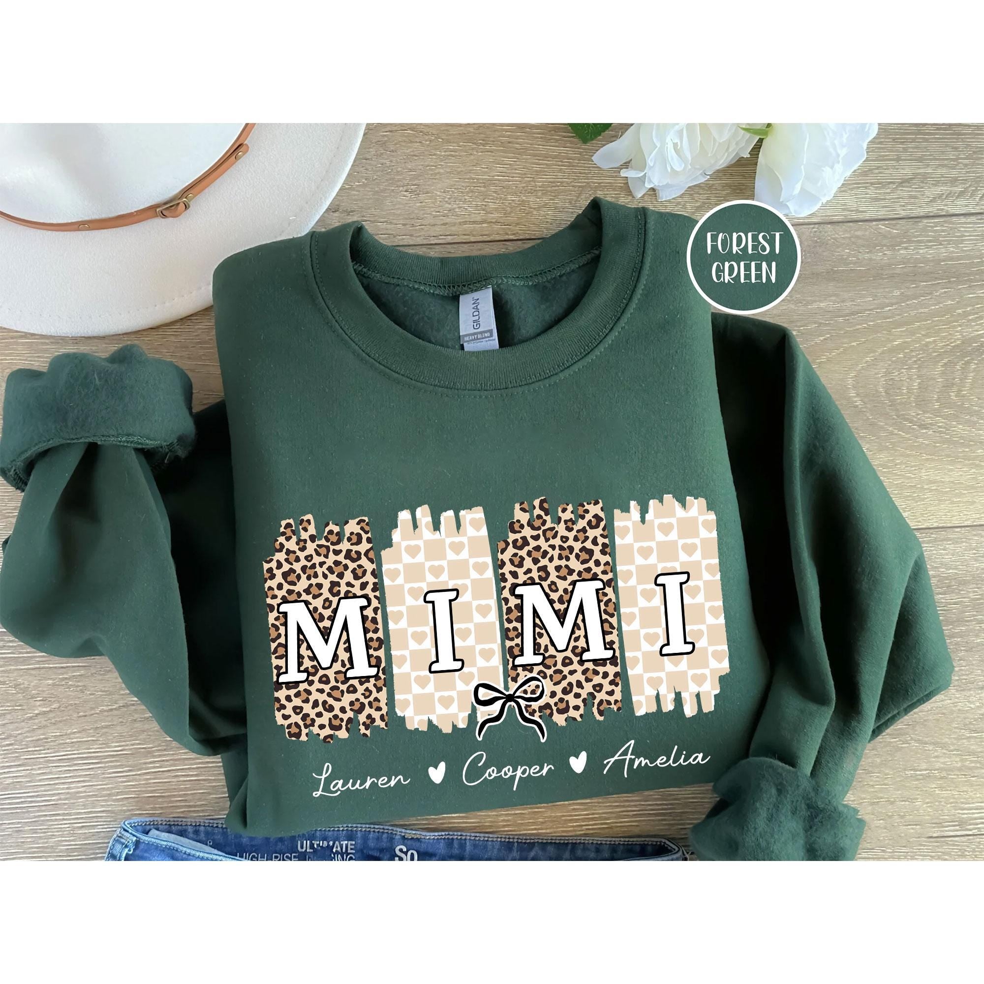 Personalized Mimi Unisex T-Shirt Sweatshirt Hoodie, Custom Cheetah Mimi T-Shirt Gift for Mother's Day Mimi Grandkid's Names Gift for Mimi.