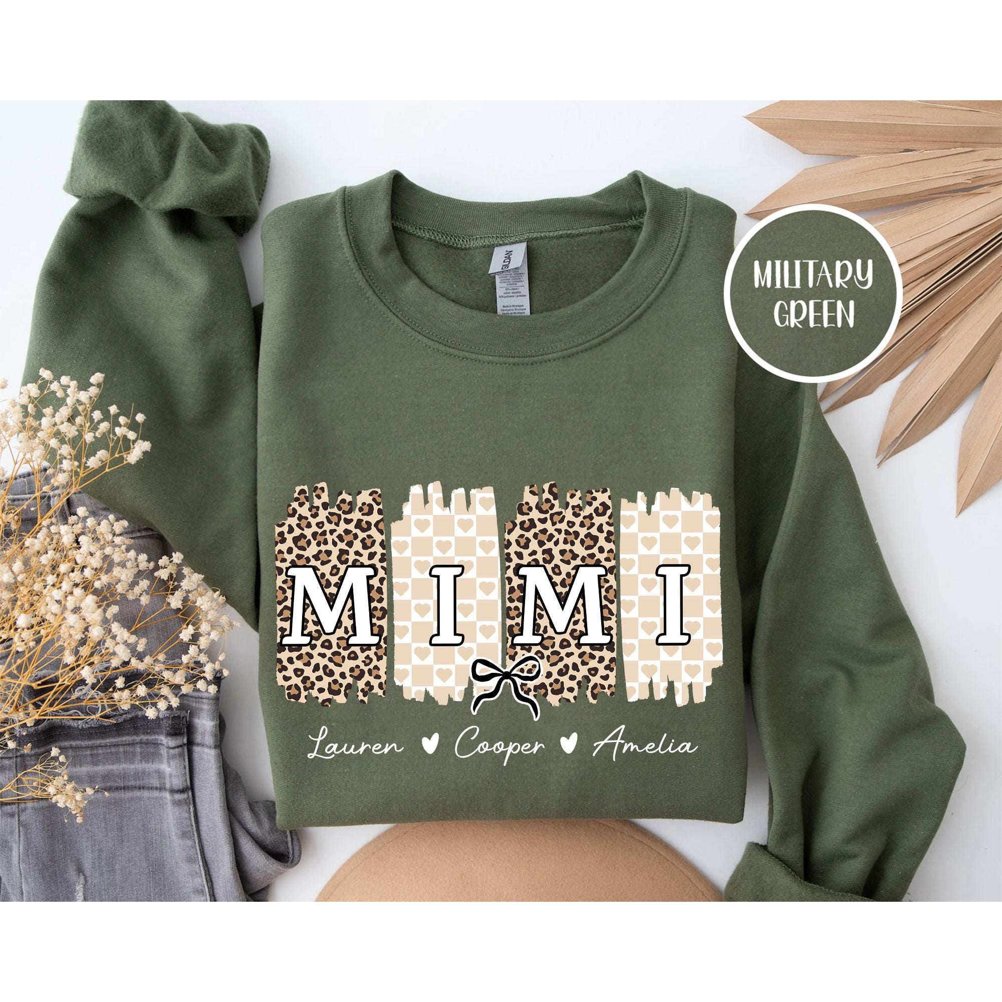 Personalized Mimi Unisex T-Shirt Sweatshirt Hoodie, Custom Cheetah Mimi T-Shirt Gift for Mother's Day Mimi Grandkid's Names Gift for Mimi.