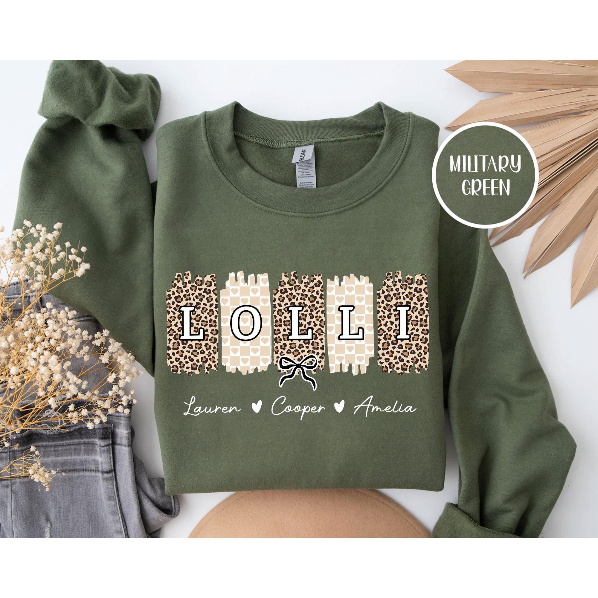 Personalized Lolli Unisex T-Shirt Sweatshirt Hoodie, Custom Cheetah Lolli Shirt Gift for Mother's Day Lolli Grandkid's Names Gift for Lolli.