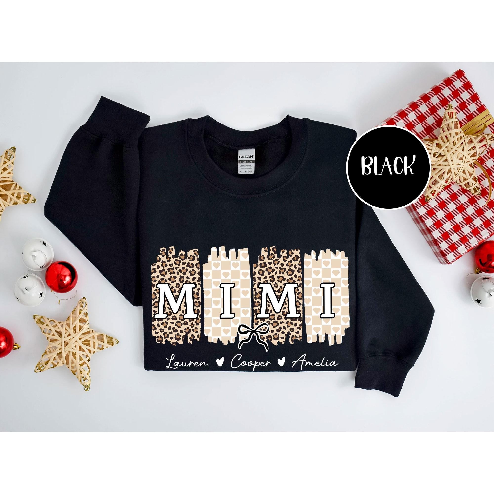 Personalized Mimi Unisex T-Shirt Sweatshirt Hoodie, Custom Cheetah Mimi T-Shirt Gift for Mother's Day Mimi Grandkid's Names Gift for Mimi.