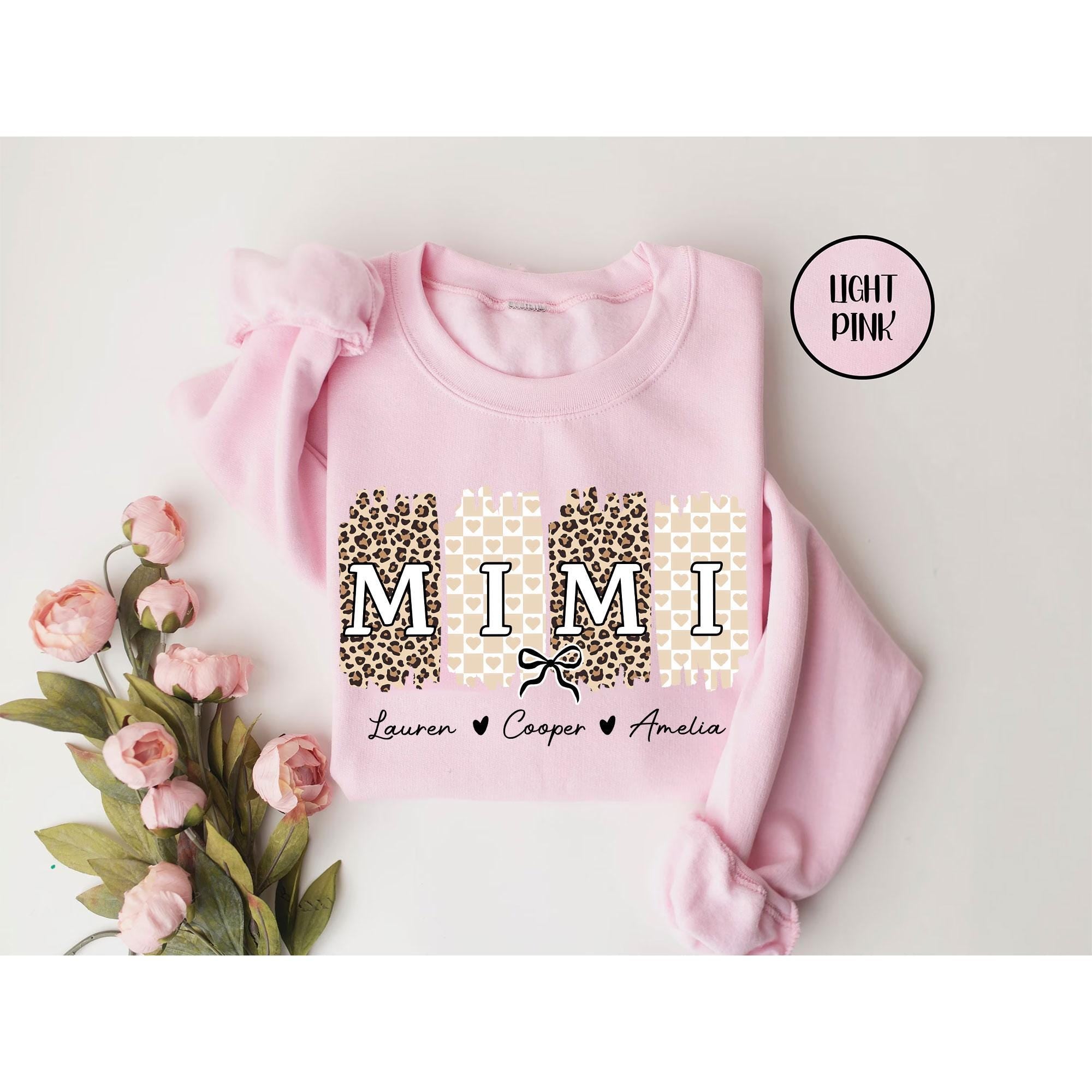 Personalized Mimi Unisex T-Shirt Sweatshirt Hoodie, Custom Cheetah Mimi T-Shirt Gift for Mother's Day Mimi Grandkid's Names Gift for Mimi.