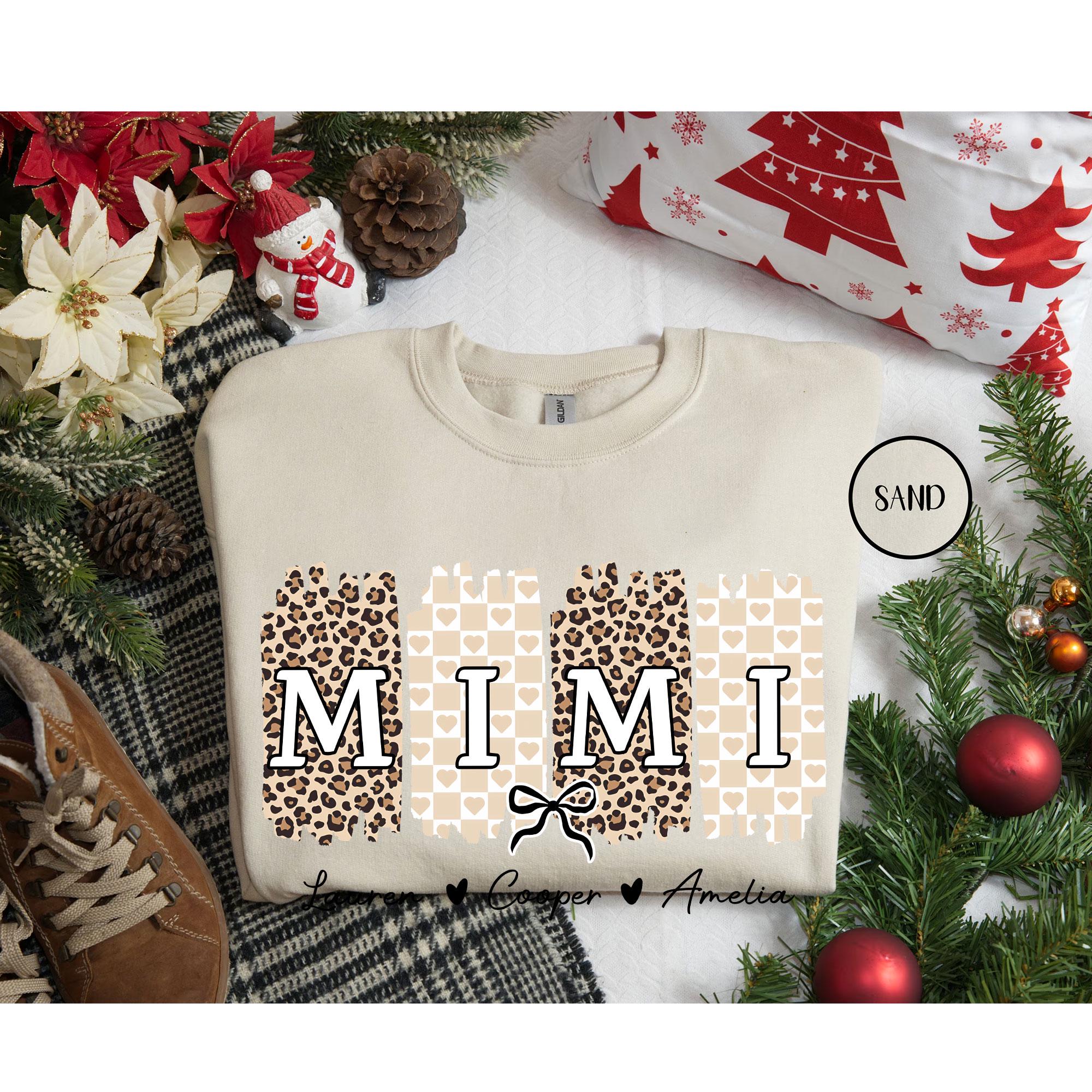 Personalized Mimi Unisex T-Shirt Sweatshirt Hoodie, Custom Cheetah Mimi T-Shirt Gift for Mother's Day Mimi Grandkid's Names Gift for Mimi.