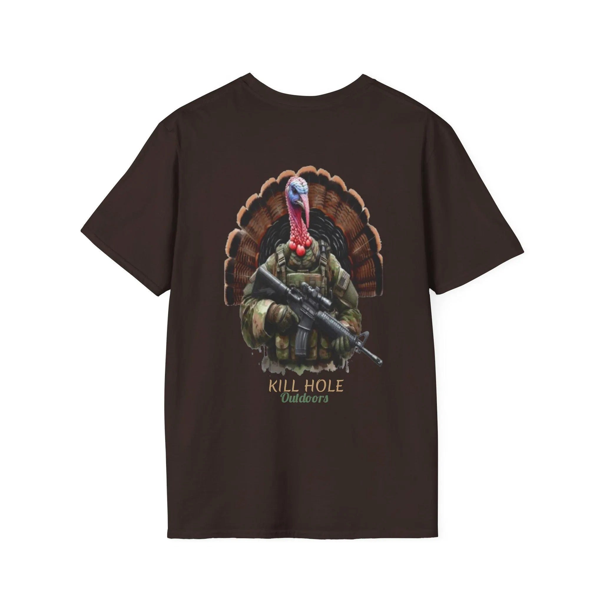 Tactical Turkey Hunting T-Shirt for Men - Funny Gobbler with Rifle Graphic Tee - Kill Hole Outdoors Patriotic Hunter Gift