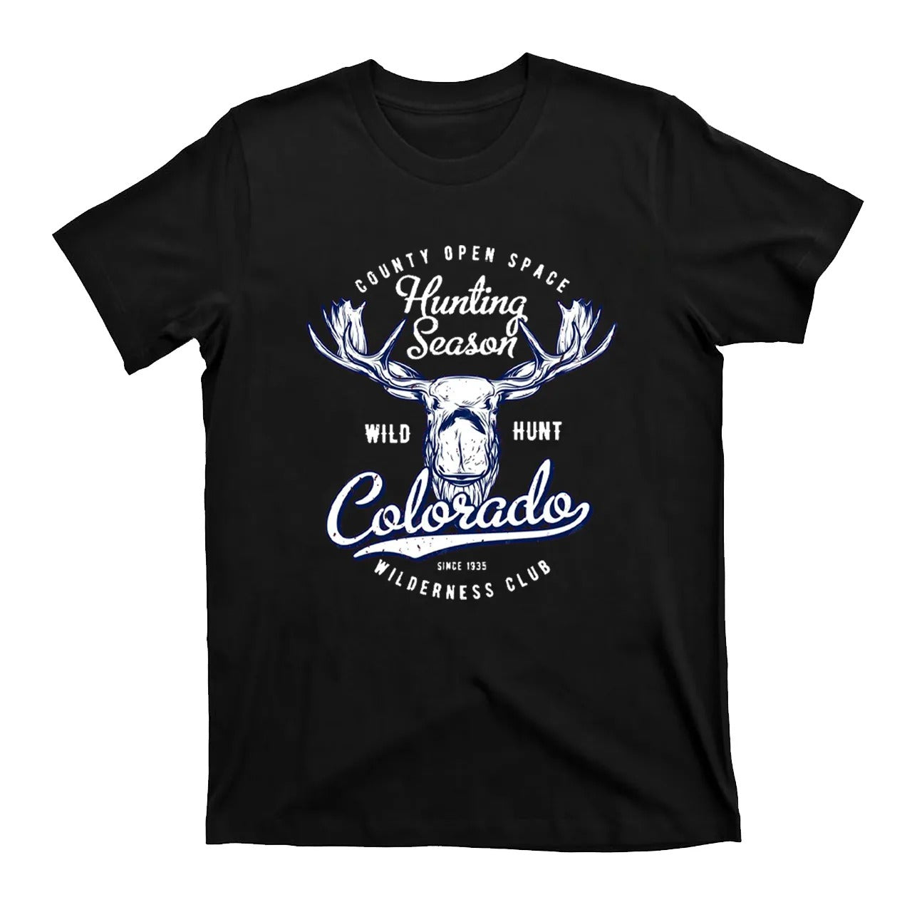 Colorado Hunting Season T-Shirt for Men - Wilderness Club Wild Hunt Deer Graphic Tee - Gift for Outdoorsman & Elk Hunters