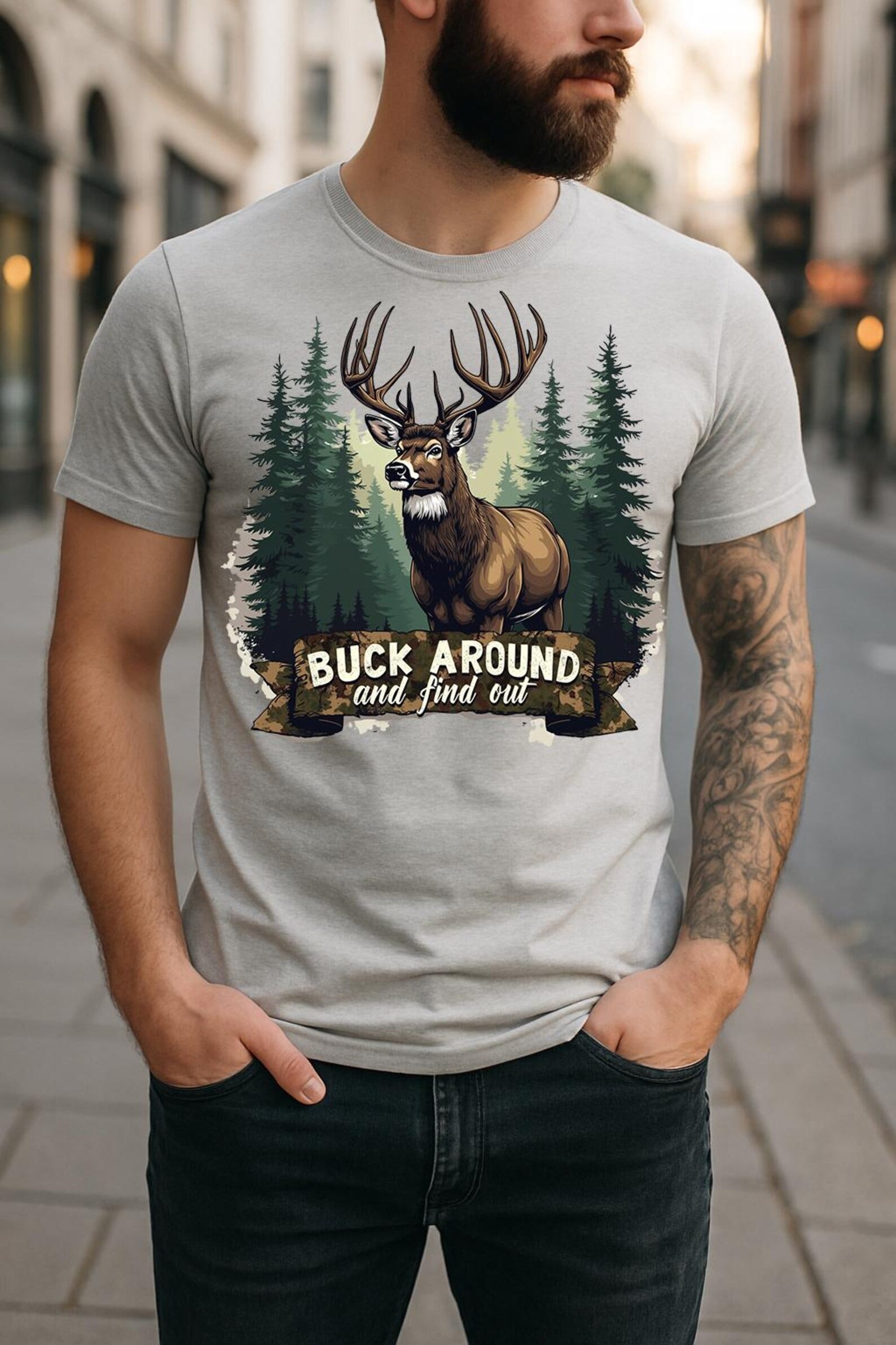 Buck Around and Find Out - Deer Hunting Shirt for Men – Buck Around and Find Out Camo Graphic – Funny Gift for Hunters Dad or Boyfriend