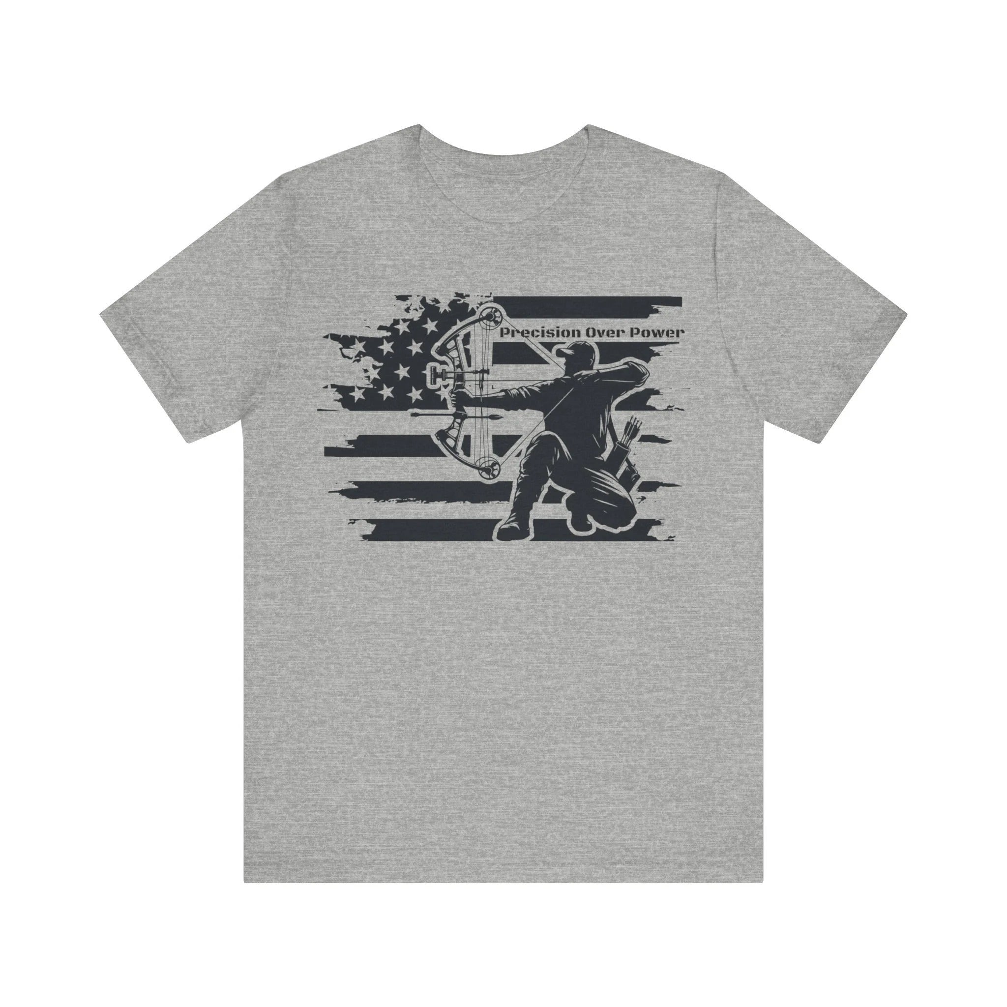 Archery Hunting Shirt for Men - Precision Over Power Bowhunter Graphic T-Shirt - Patriotic American Flag Gift for Archers & Outdoorsmen
