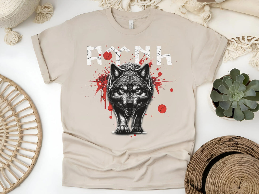Wolf Head Hunt Shirt for Men - Grunge Blood Splatter Hunting Tee - Aggressive Predator Graphic Gift for Hunters Outdoorsmen