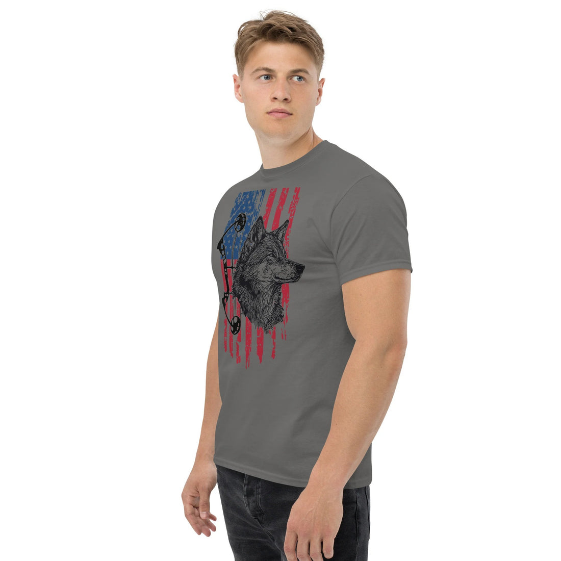 American Flag Wolf Bowhunting Shirt for Men - Gift for Archers Outdoorsmen Hunters