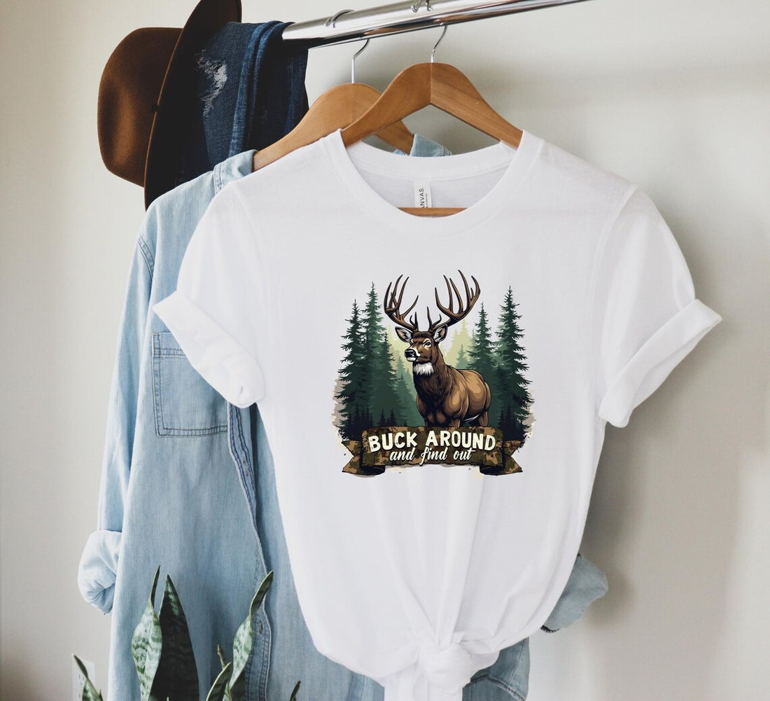 Buck Around and Find Out - Deer Hunting Shirt for Men – Buck Around and Find Out Camo Graphic – Funny Gift for Hunters Dad or Boyfriend