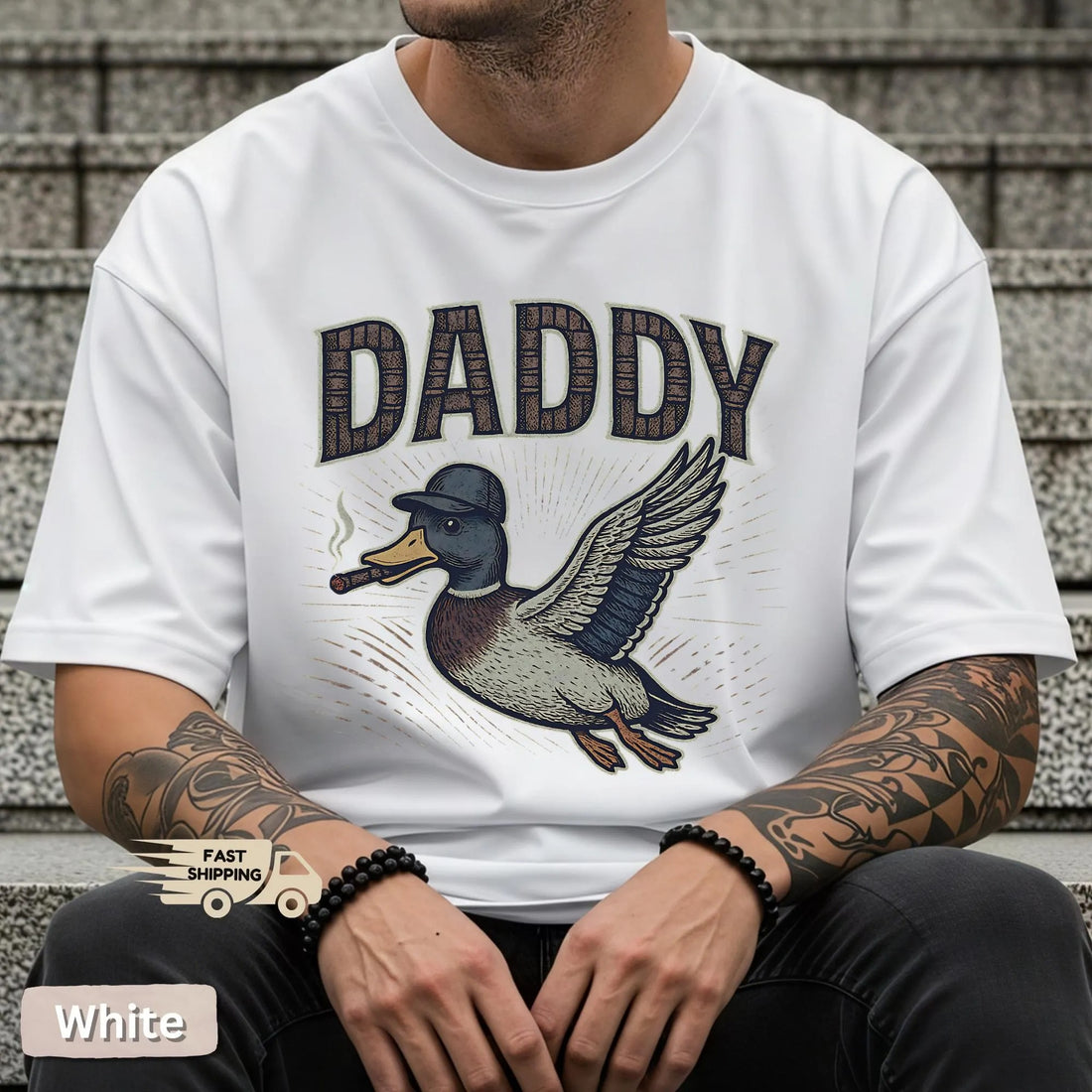 Cigar Duck Graphic Tee for Dad - Vintage Flying Mallard Bird with Hat - Cool Father’s Day Gift for Hunter Dads, Outdoorsmen