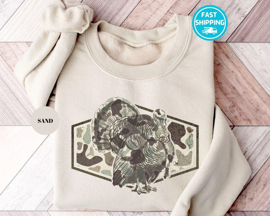 Camo Turkey Hunting Shirt for Men - Full Gobbler Patch Graphic Tee - Funny Gift for Hunters & Outdoorsman Dad