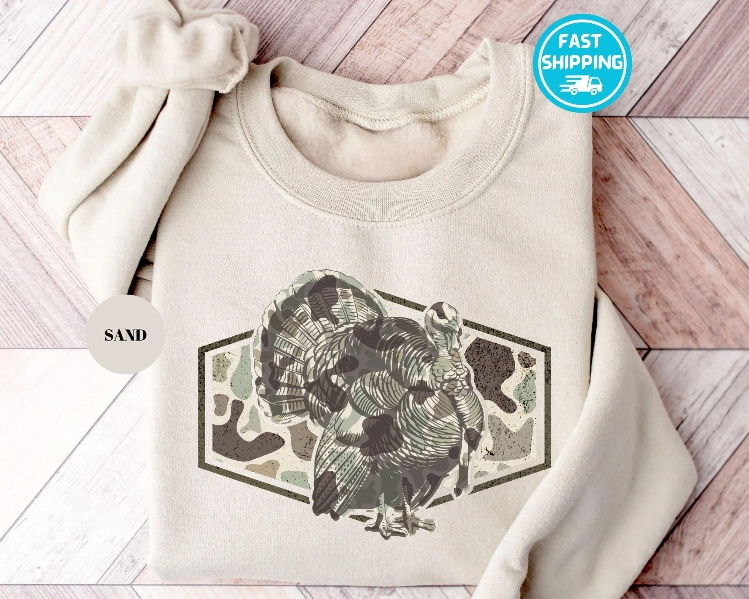 Camo Turkey Hunting Shirt for Men - Full Gobbler Patch Graphic Tee - Funny Gift for Hunters & Outdoorsman Dad