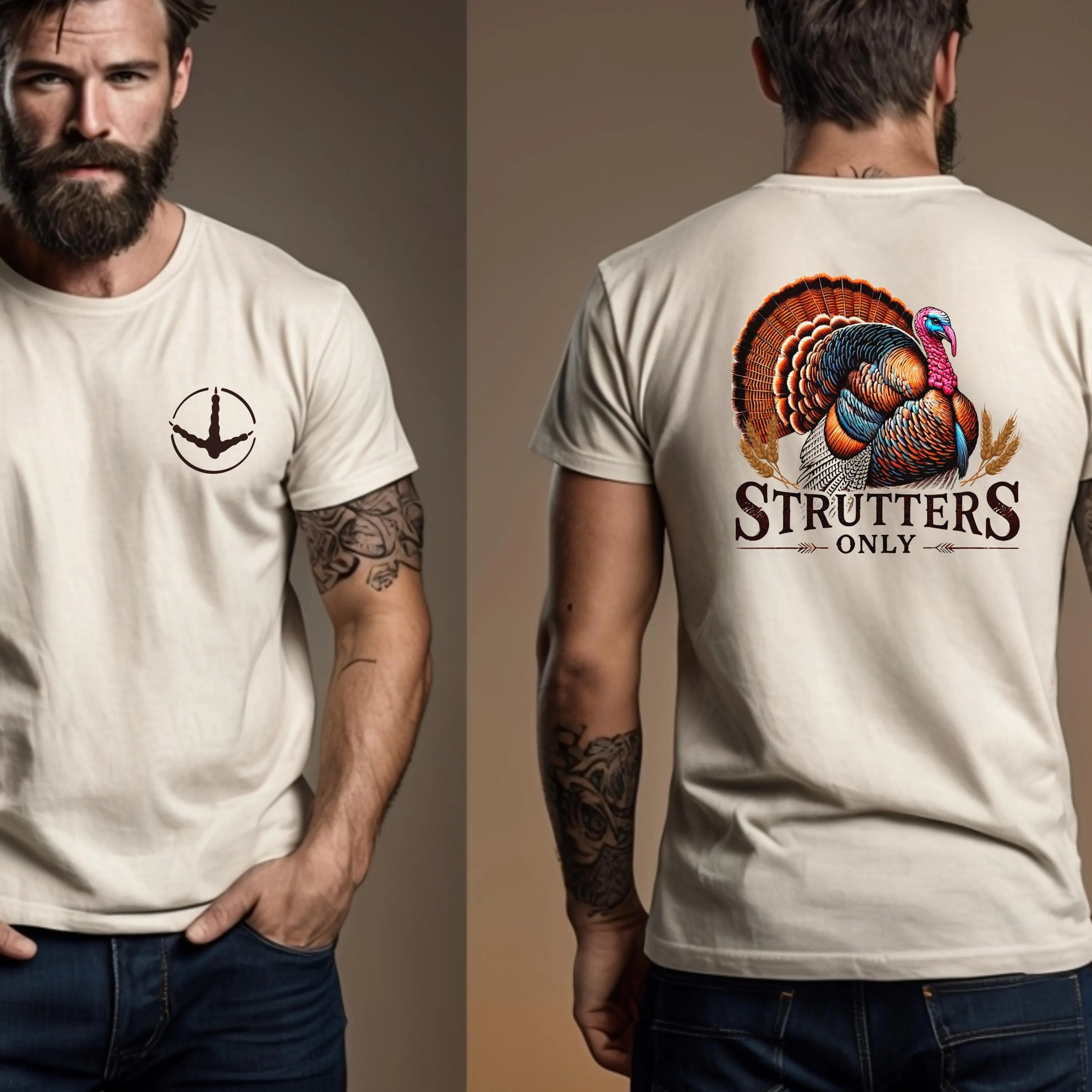 Turkey Hunting Shirt for Men - Strutters Only Colorful Gobbler Graphic Tee - Funny Gift for Dad Hunters & Outdoorsmen