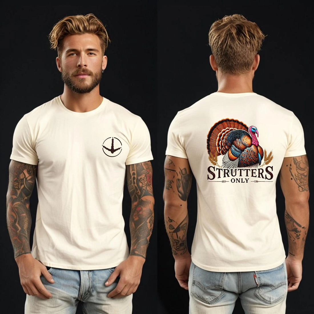 Turkey Hunting Shirt for Men - Strutters Only Colorful Gobbler Graphic Tee - Funny Gift for Dad Hunters & Outdoorsmen
