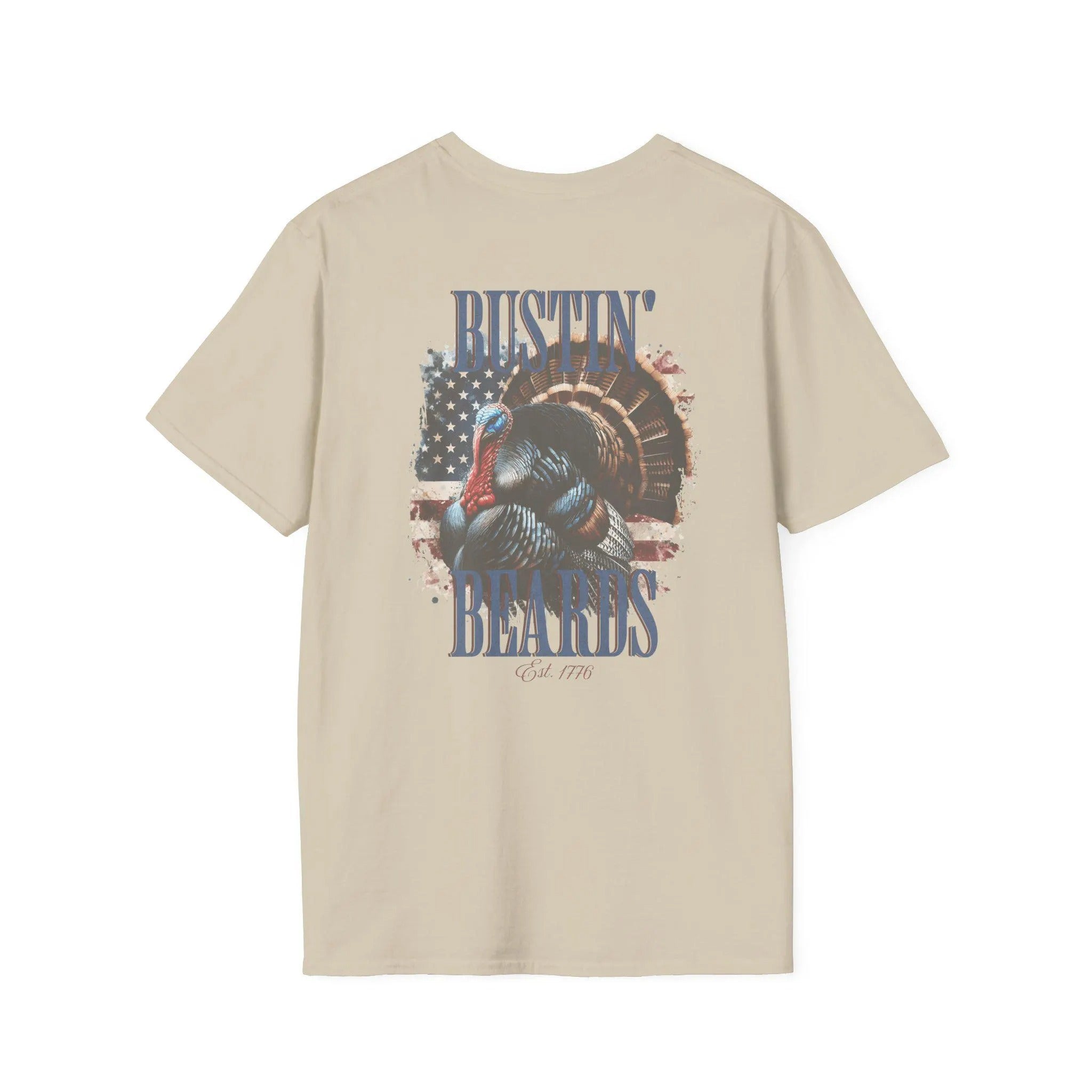 Patriotic Turkey Hunting Shirt for Men - Bustin Beards Since 1776 - American Flag Gobbler Tee for Dad & Hunters
