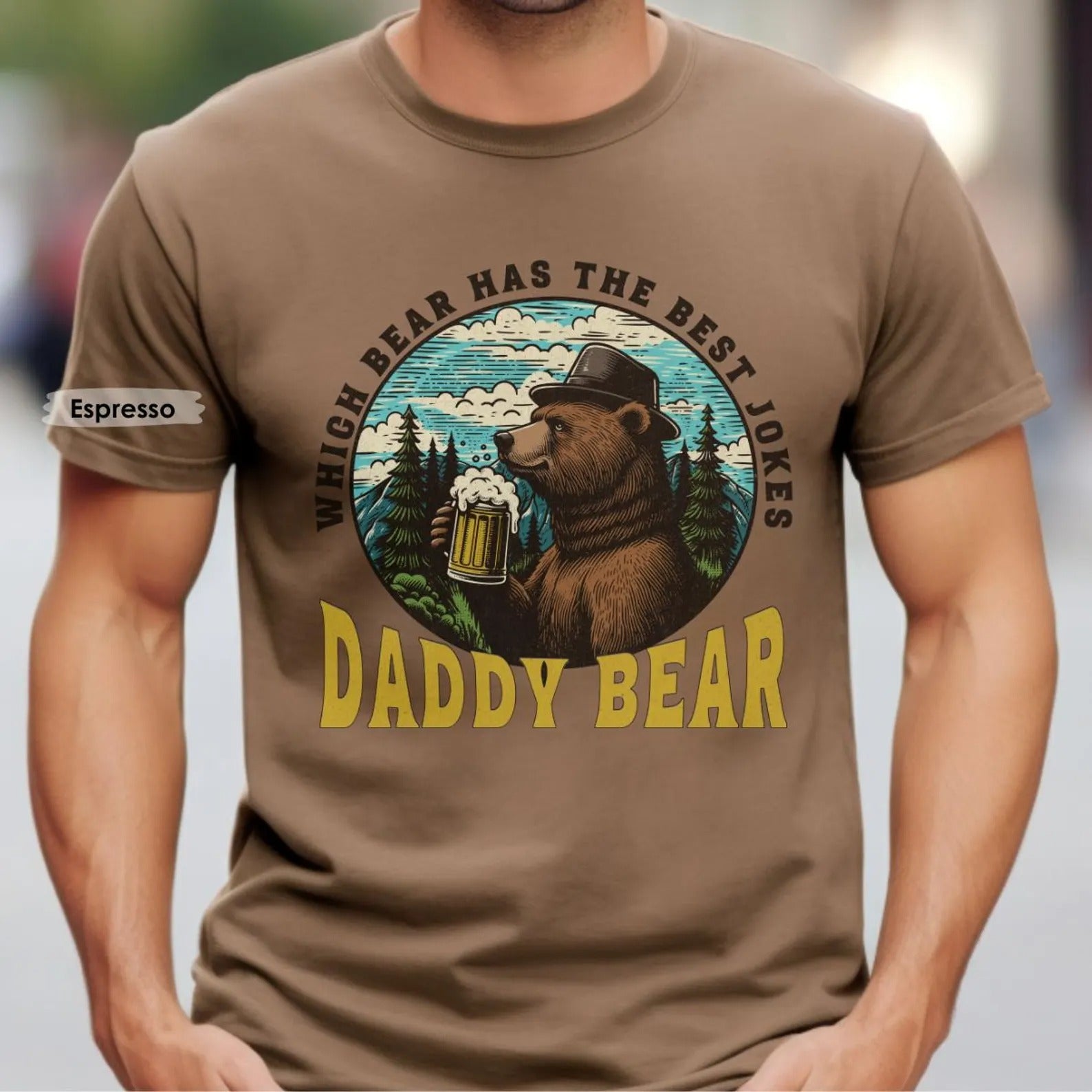 Beer Bear Graphic Tee for Dad - Retro Forest Humor Design - Best Dad Jokes Father’s Day Gift Idea for Papa & Outdoorsman