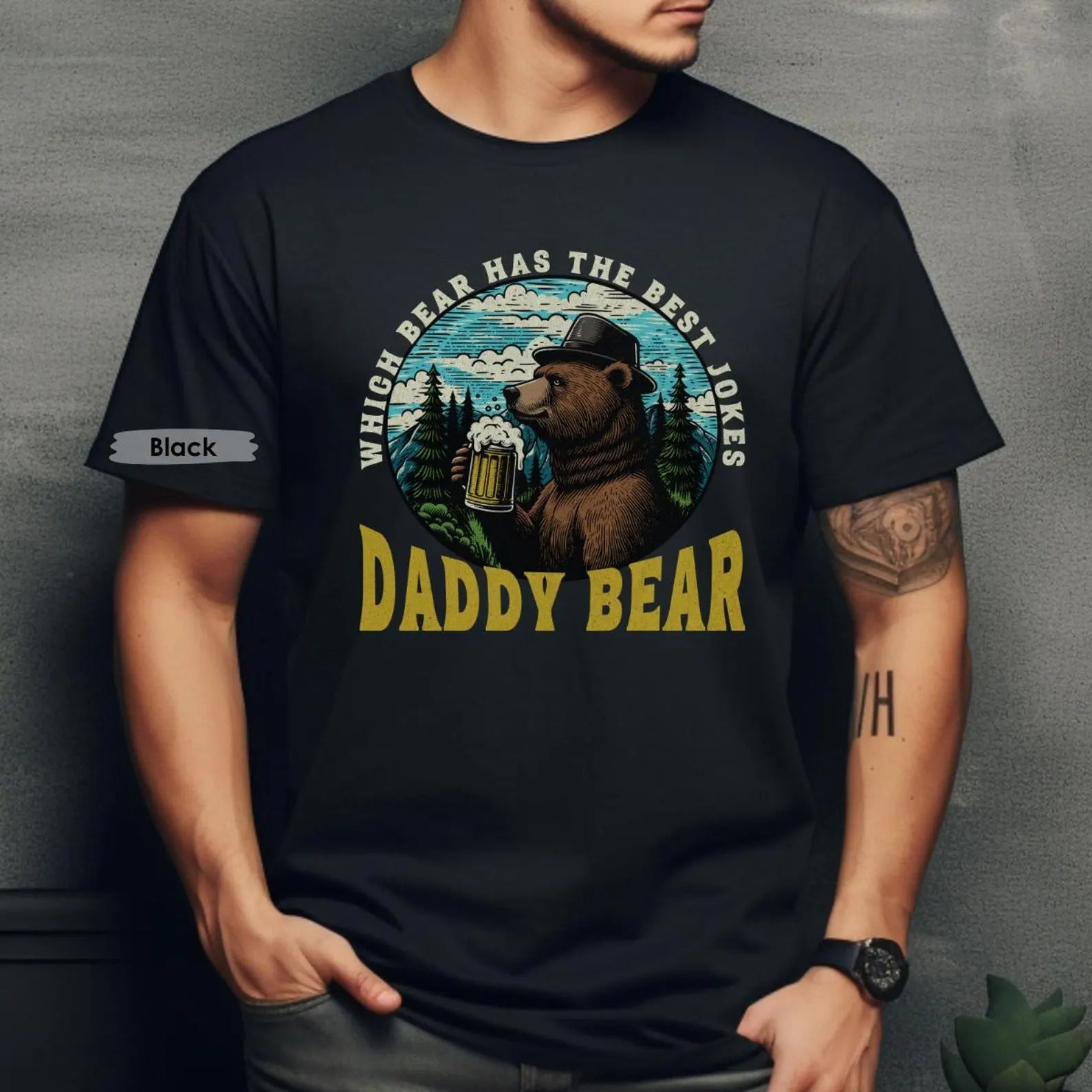 Beer Bear Graphic Tee for Dad - Retro Forest Humor Design - Best Dad Jokes Father’s Day Gift Idea for Papa & Outdoorsman