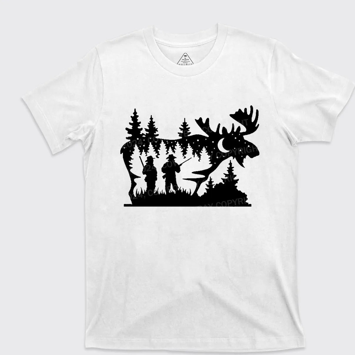 Moose Hunting Silhouette T-Shirt for Men - Forest Scene Deer Hunter Graphic Tee - Gift for Outdoorsmen & Nature Lovers