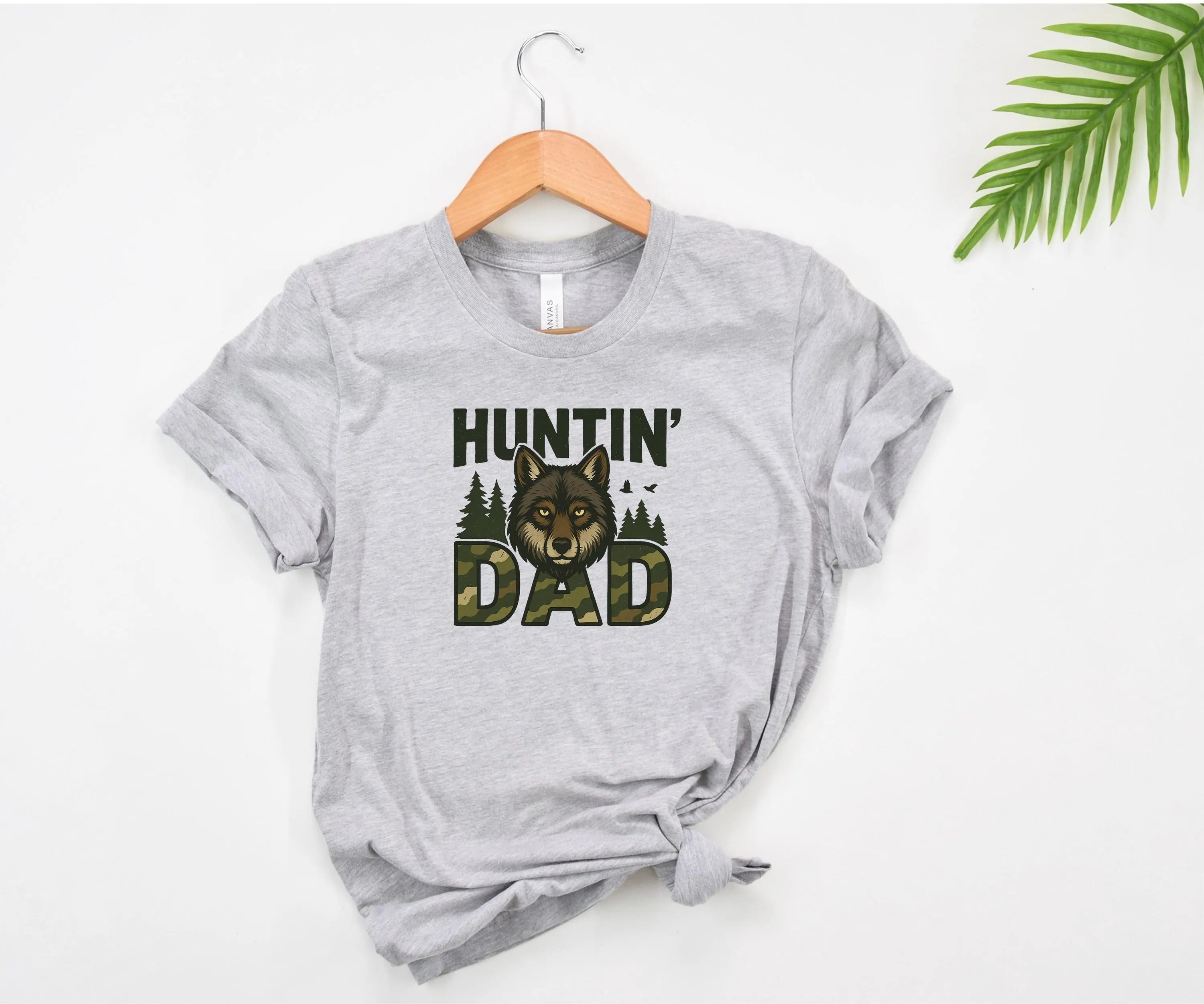 Wolf Graphic Tee with Forest & Camouflage Lettering – Funny Gift for Hunting Dad, Outdoorsman, Country Father, Papa