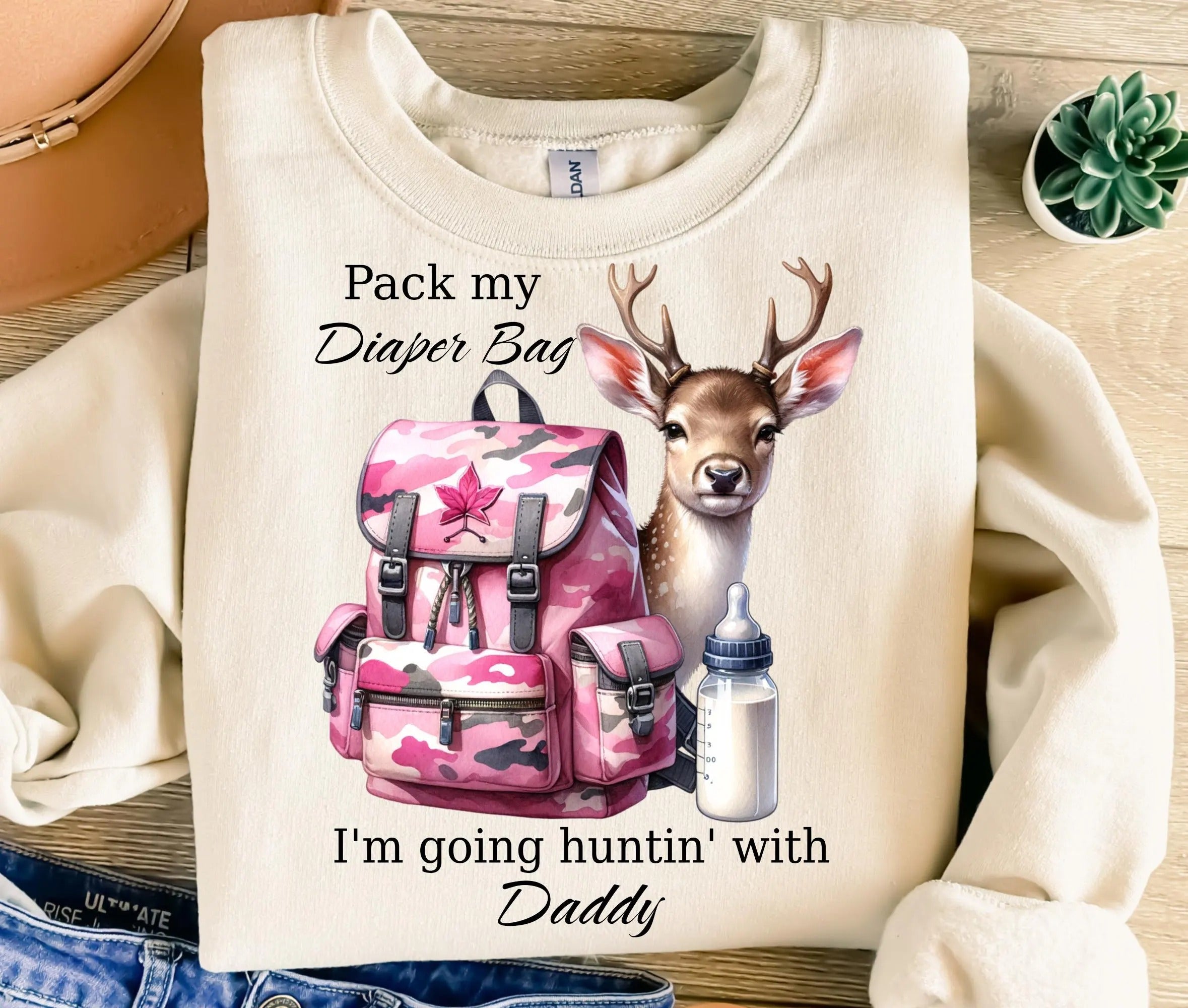 Pack My Diaper Bag I'm Going Hunting With Daddy T-Shirt, Pink Camo Diaper Bag Shirt