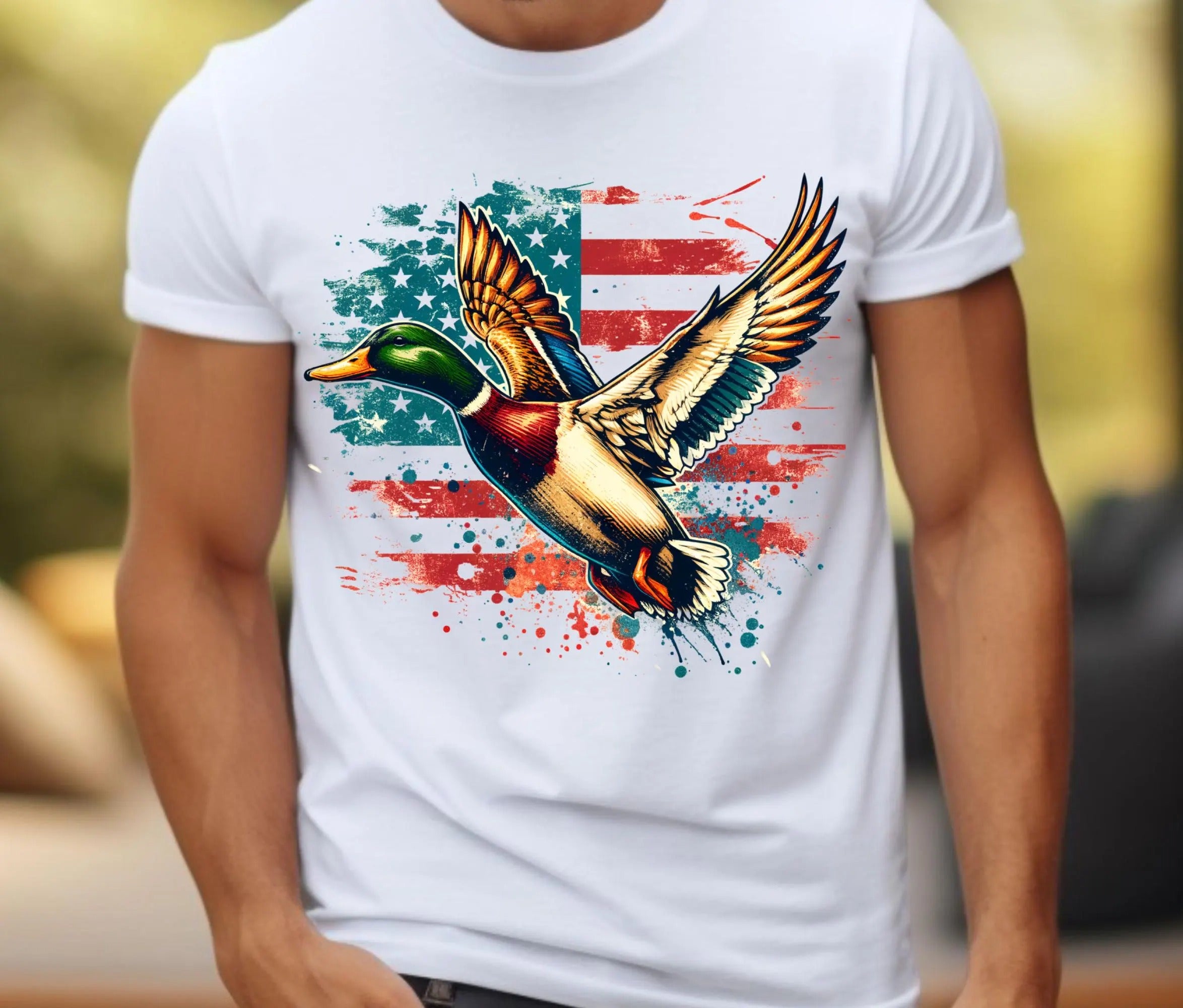 Mallard Duck American Flag T-Shirt - Shot Caller Duck Sweatshirt – Funny Duck Hunting for Men – Mallard Graphic Gift for Hunters and Outdoorsmen