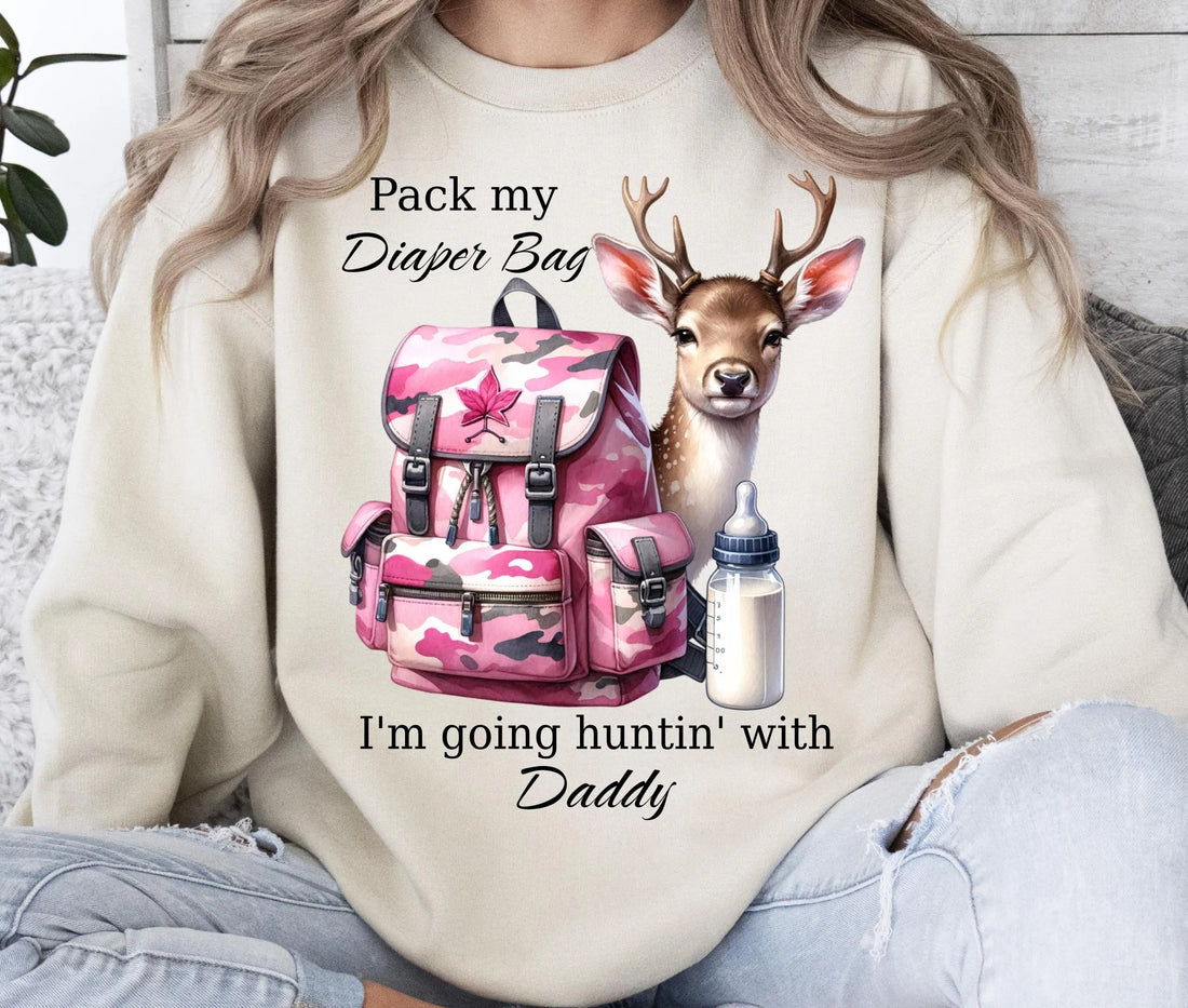 Pack My Diaper Bag I'm Going Hunting With Daddy T-Shirt, Pink Camo Diaper Bag Shirt