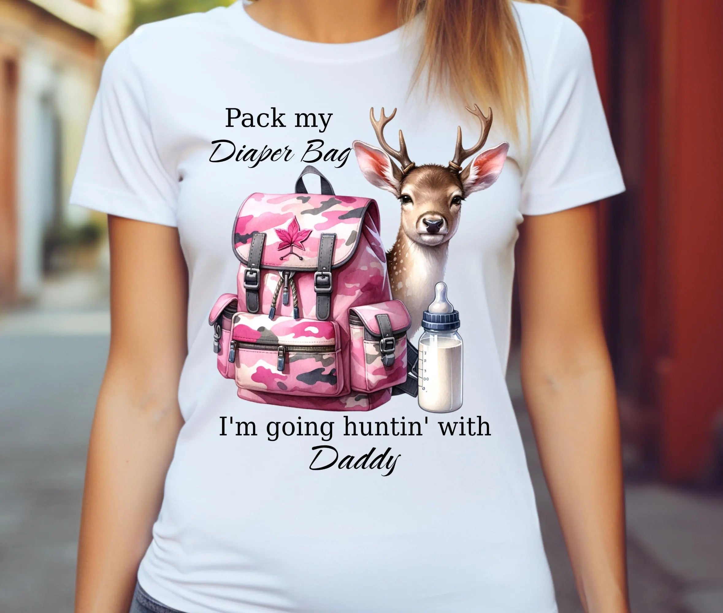 Pack My Diaper Bag I'm Going Hunting With Daddy T-Shirt, Pink Camo Diaper Bag Shirt