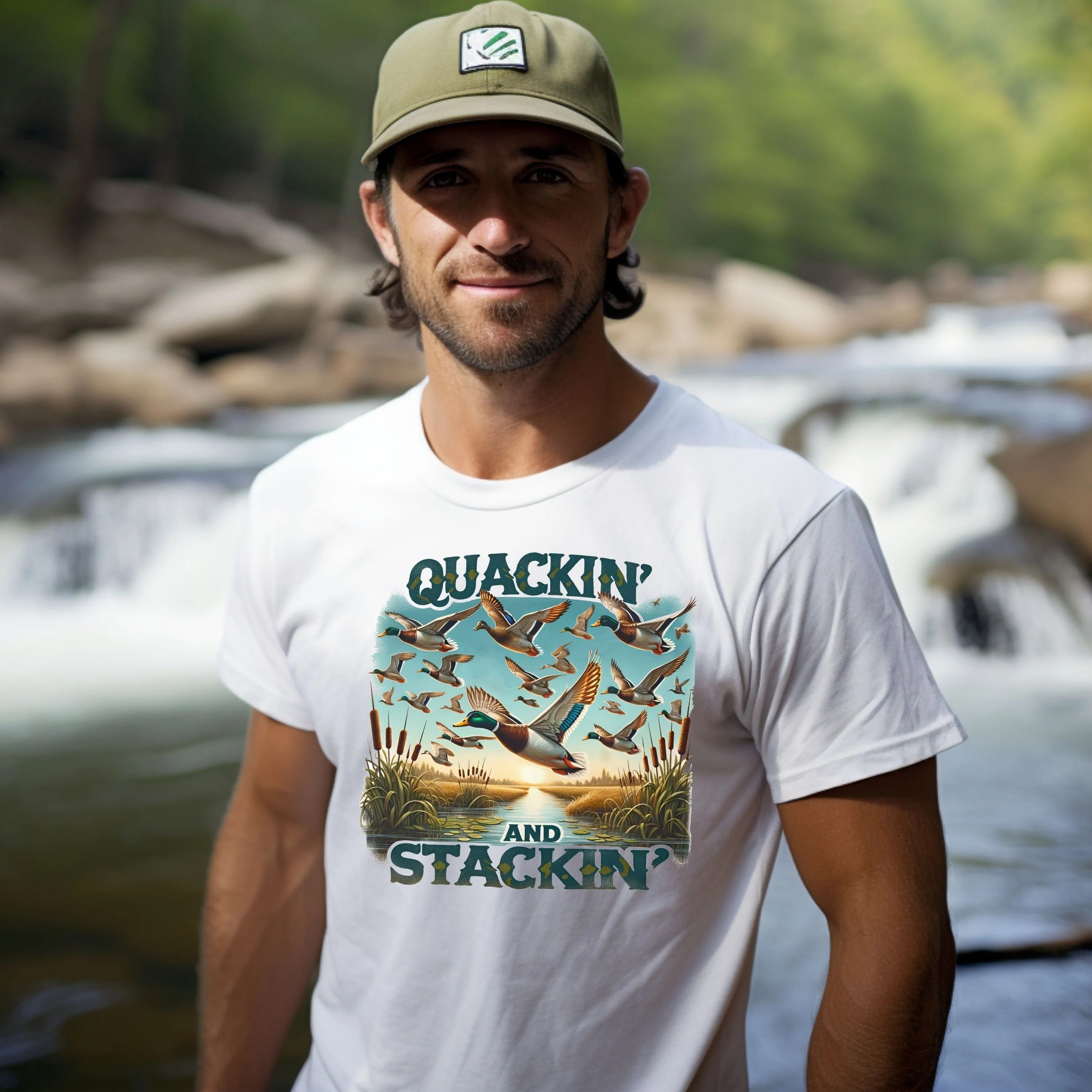 Funny Duck Hunting Shirt for Men – Quackin’ and Stackin’ Mallard Graphic Tee – Waterfowl Hunter Gift for Outdoorsman