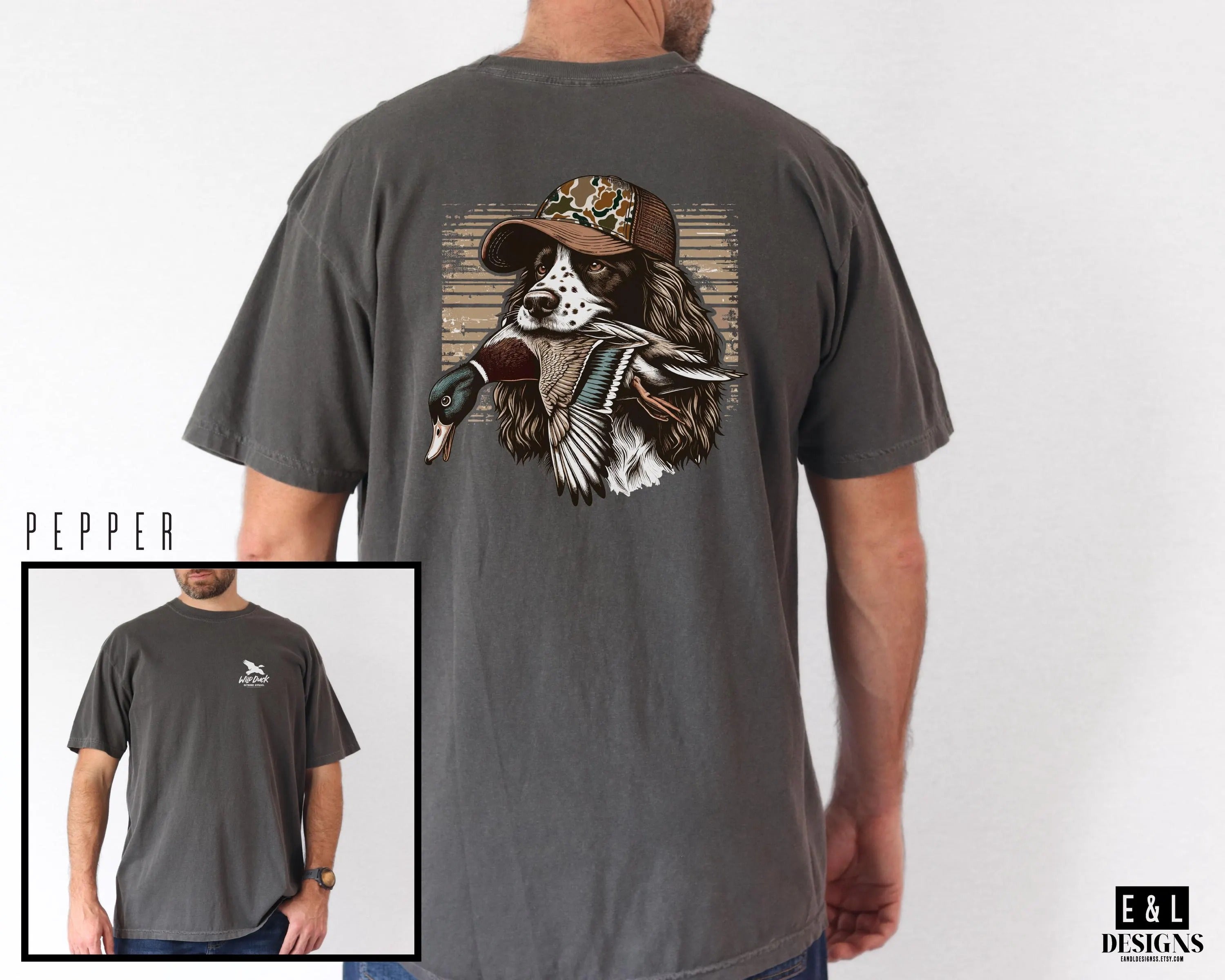 Duck Hunting Dog Shirt for Men - Spaniel with Mallard Graphic Tee - Waterfowl Hunting Gift for Outdoorsmen & Dad Hunters