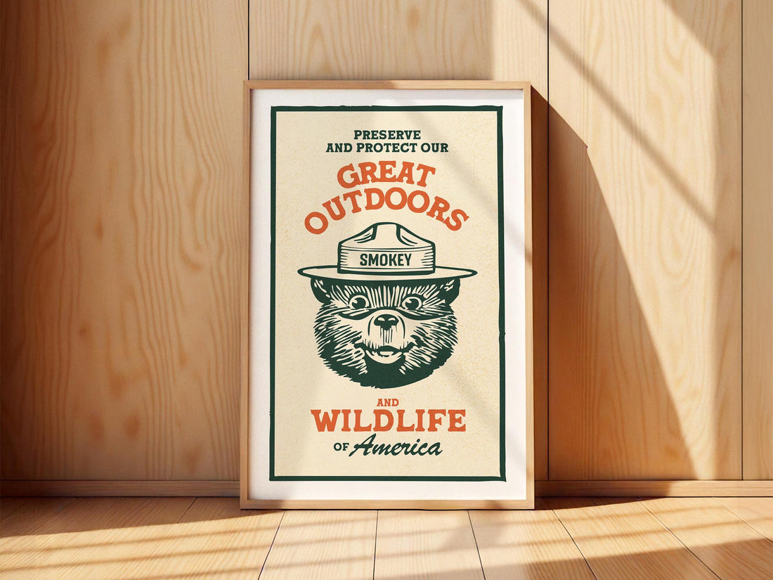 Vintage Smokey Bear Poster Canvas - Great Outdoors & Wildlife Preservation Ideal Gift for Dad, Hunters & Men