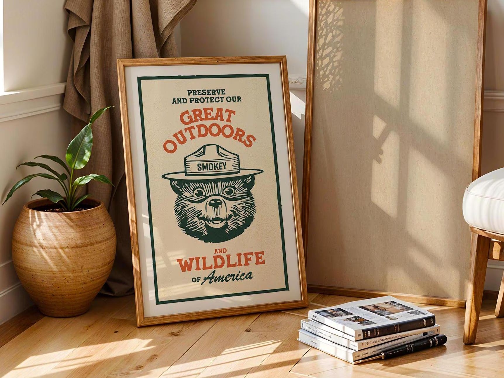 Vintage Smokey Bear Poster Canvas - Great Outdoors & Wildlife Preservation Ideal Gift for Dad, Hunters & Men