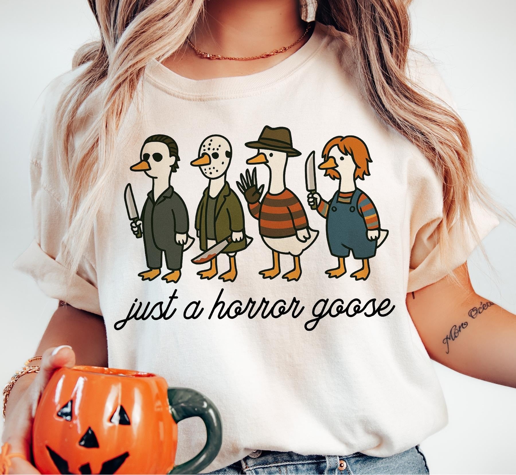 Just a Horror Goose T-Shirt, Funny Horror Goose Halloween Sweatshirt, Cute Scary Goose Silly Shirt