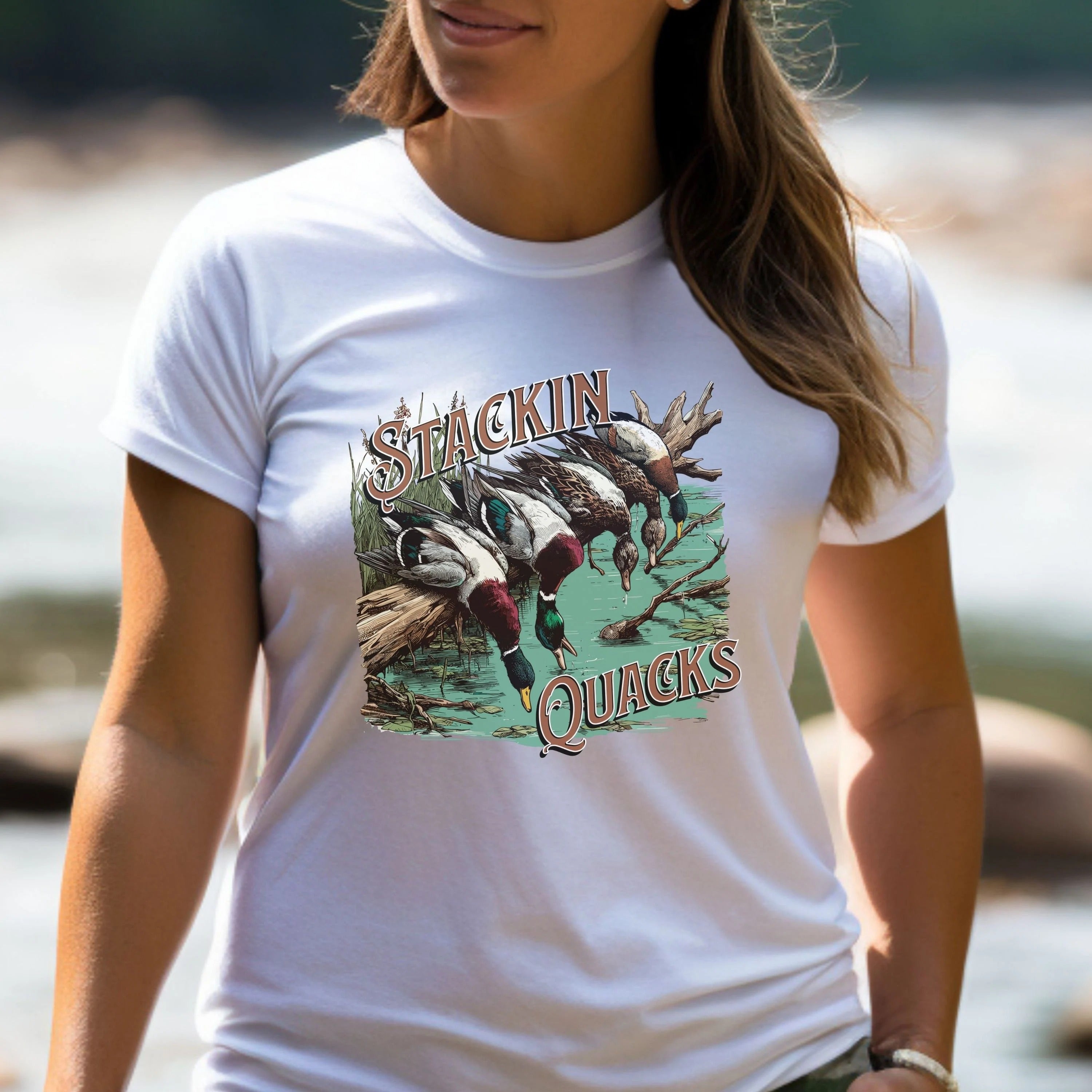 Stackin’ Quacks Duck Hunting Shirt – Funny Mallard Graphic Tee for Men – Gift for Waterfowl Hunters and Outdoorsmen