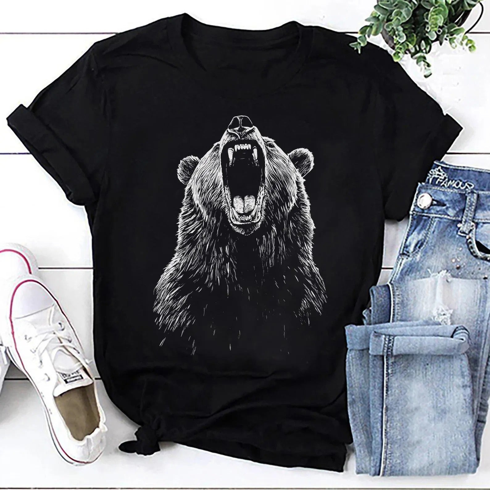 Roaring Bear Graphic Tee – Bold Wilderness Shirt for Hunters & Outdoorsmen, Outdoor Adventure Clothing, Hiking Camping