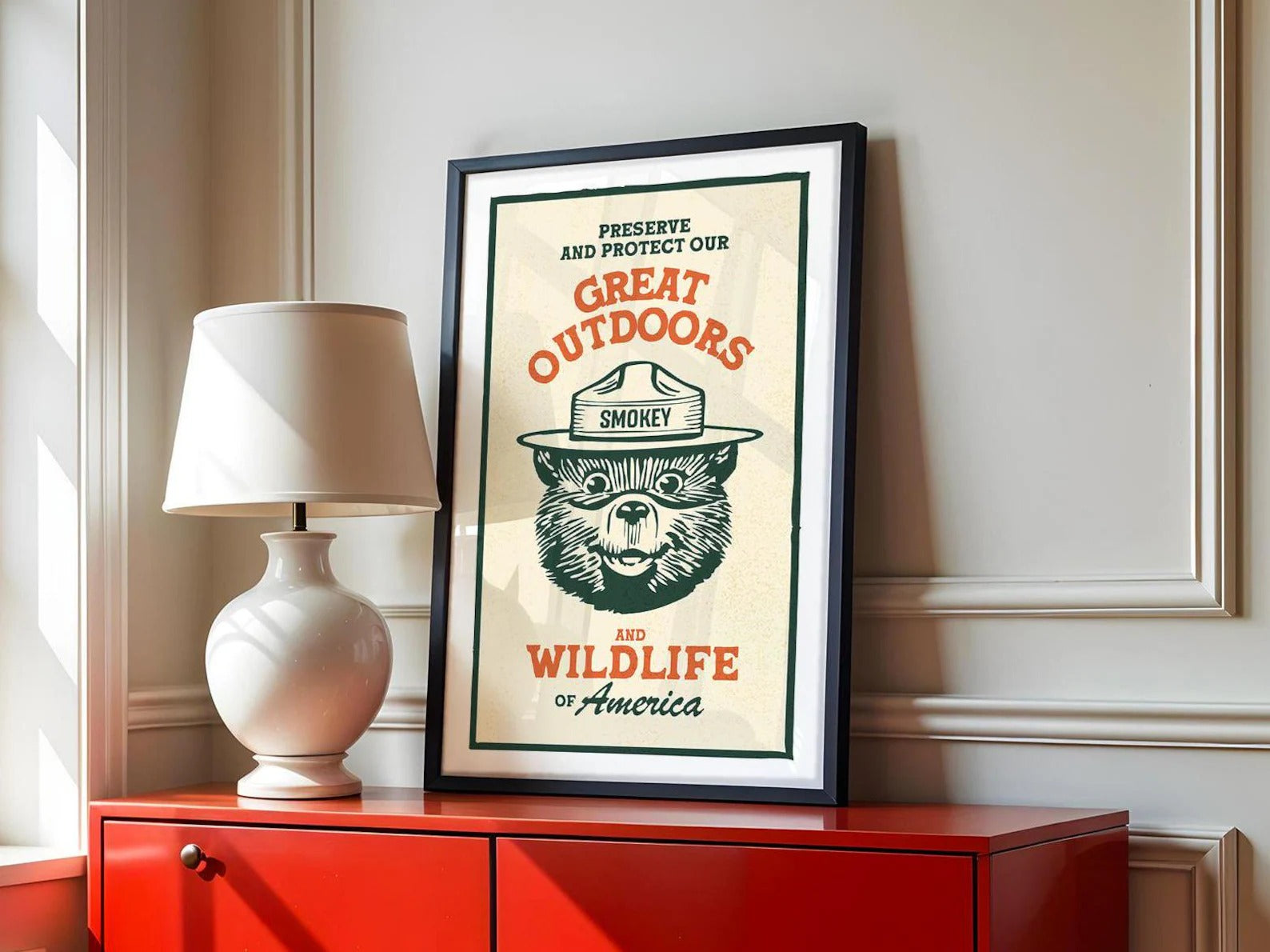 Vintage Smokey Bear Poster Canvas - Great Outdoors & Wildlife Preservation Ideal Gift for Dad, Hunters & Men