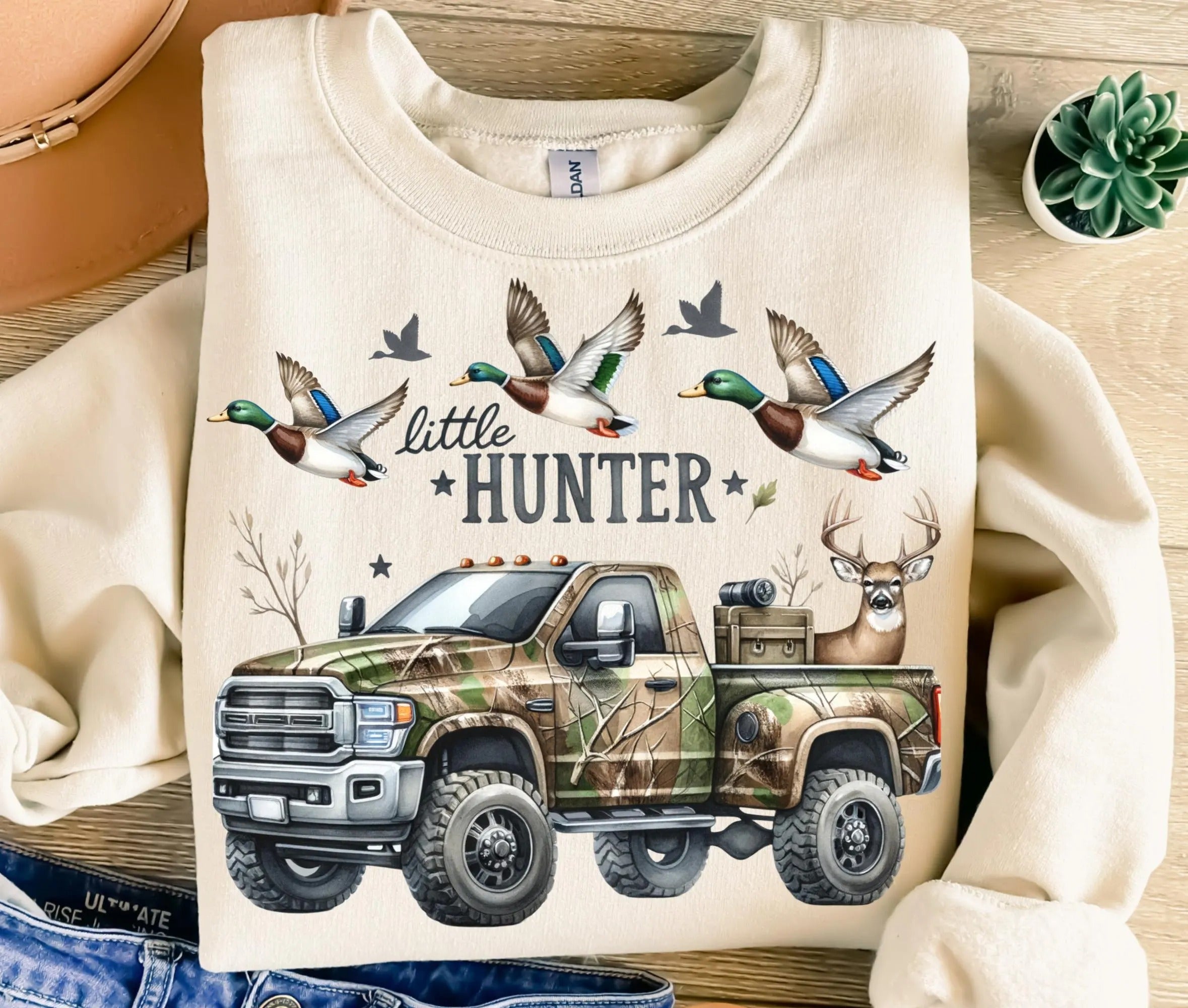 Little Hunter Shirt - Camo Truck Duck Deer T-Shirt - Hunting Season Gift for Men