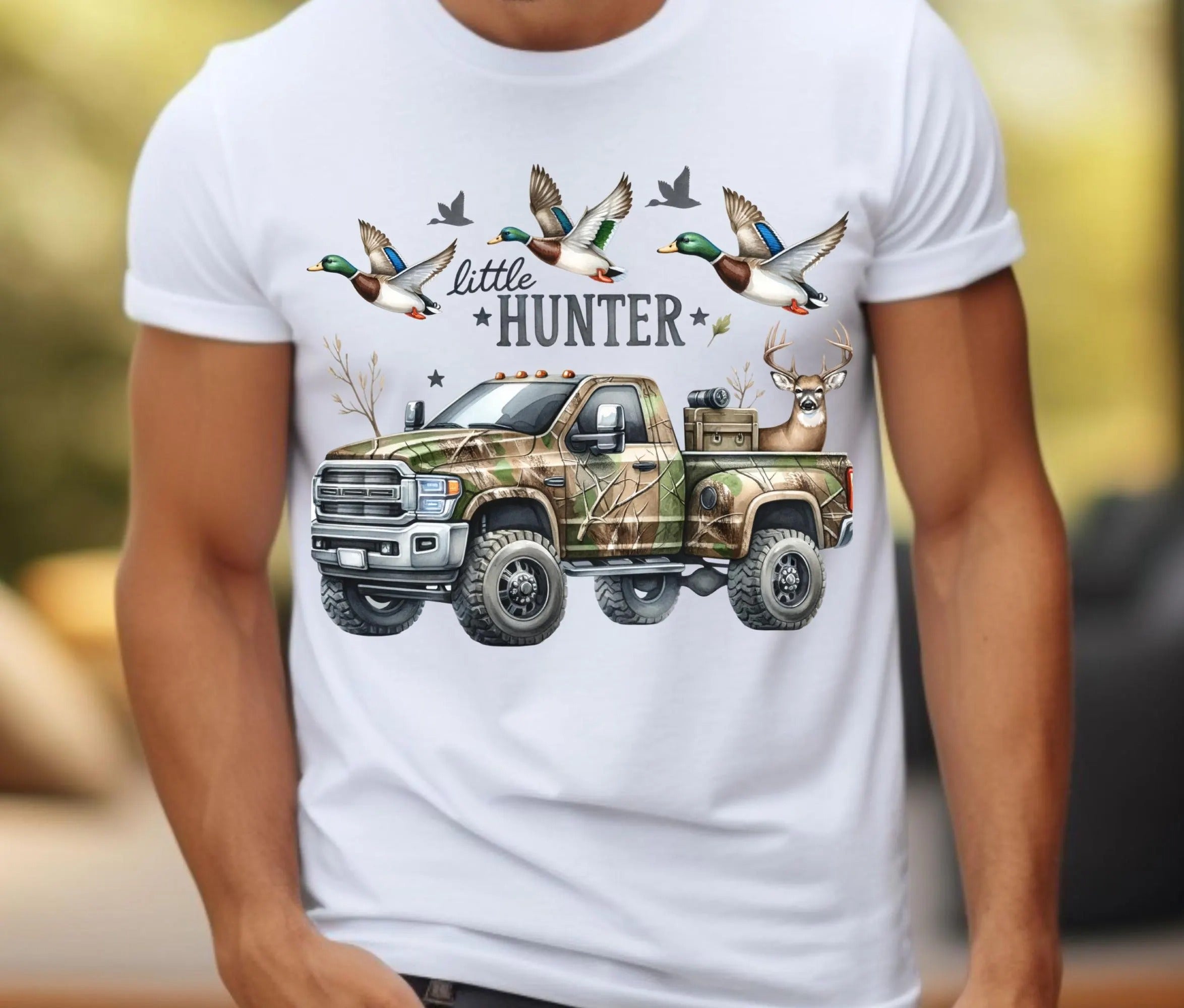 Little Hunter Shirt - Camo Truck Duck Deer T-Shirt - Hunting Season Gift for Men