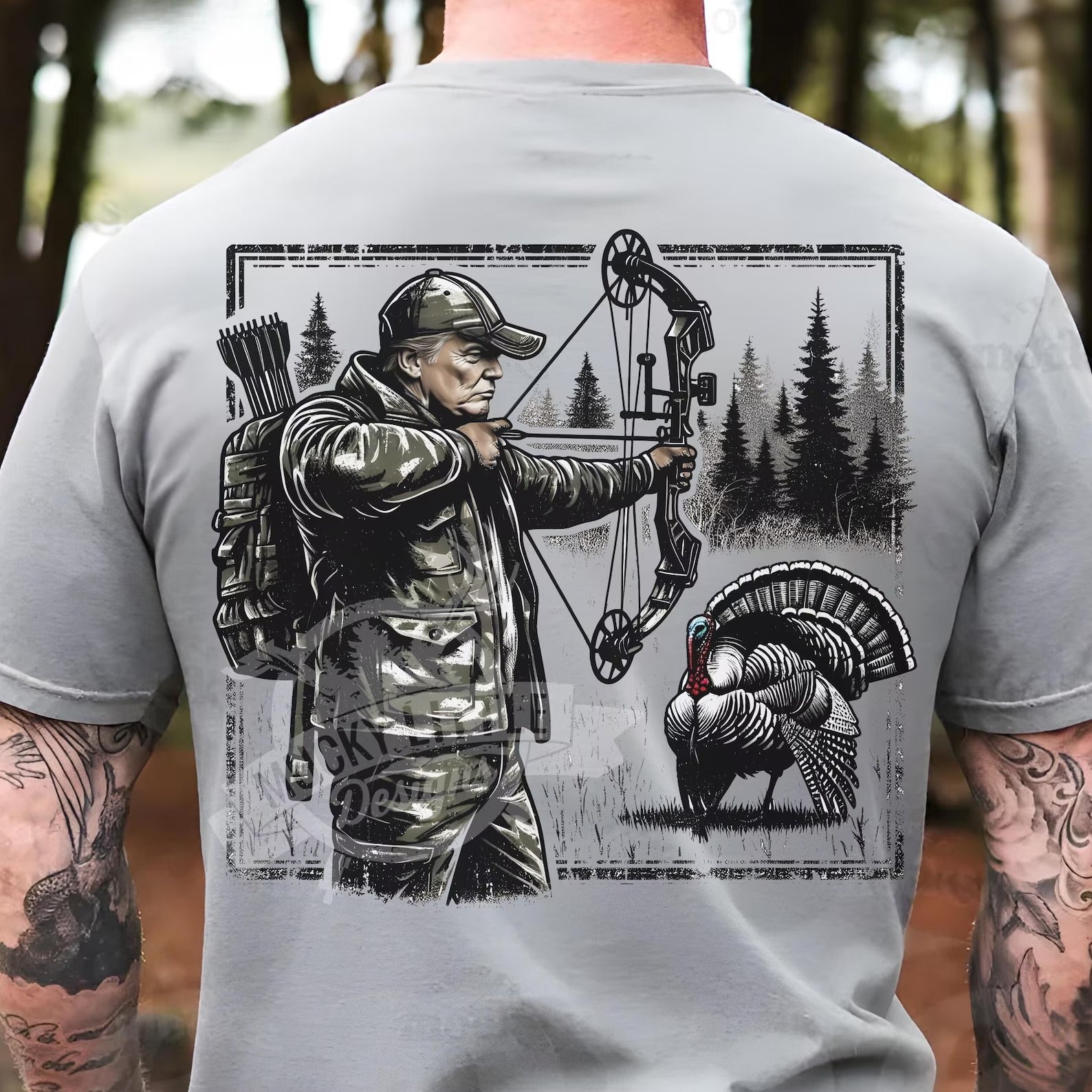 Turkey Bowhunting Shirt for Men - Bowhunter Targeting Gobbler Graphic T-Shirt - Funny Gift for Turkey Hunters & Outdoorsmen