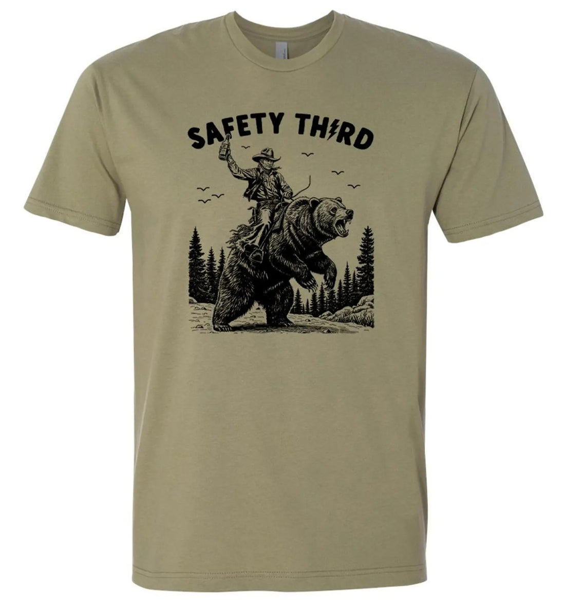 Safety Third Cowboy Riding Bear T-Shirt – Funny Redneck Hunting Tee for Men