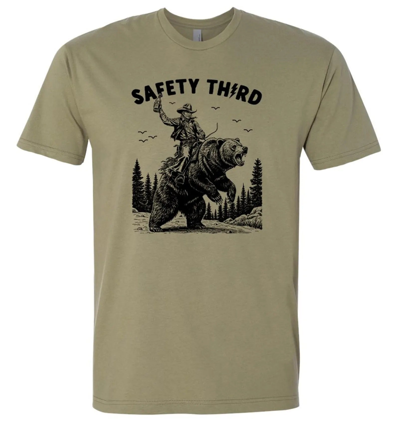 Safety Third Cowboy Riding Bear T-Shirt – Funny Redneck Hunting Tee for Men