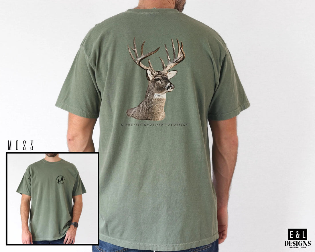 Whitetail Deer Buck Hunting Shirt for Men - American Collection Graphic Tee - Gift for Hunters & Nature Lovers