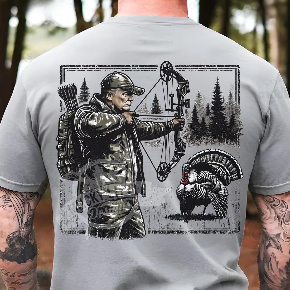 Turkey Bowhunting Shirt for Men - Bowhunter Targeting Gobbler Graphic T-Shirt - Funny Gift for Turkey Hunters & Outdoorsmen