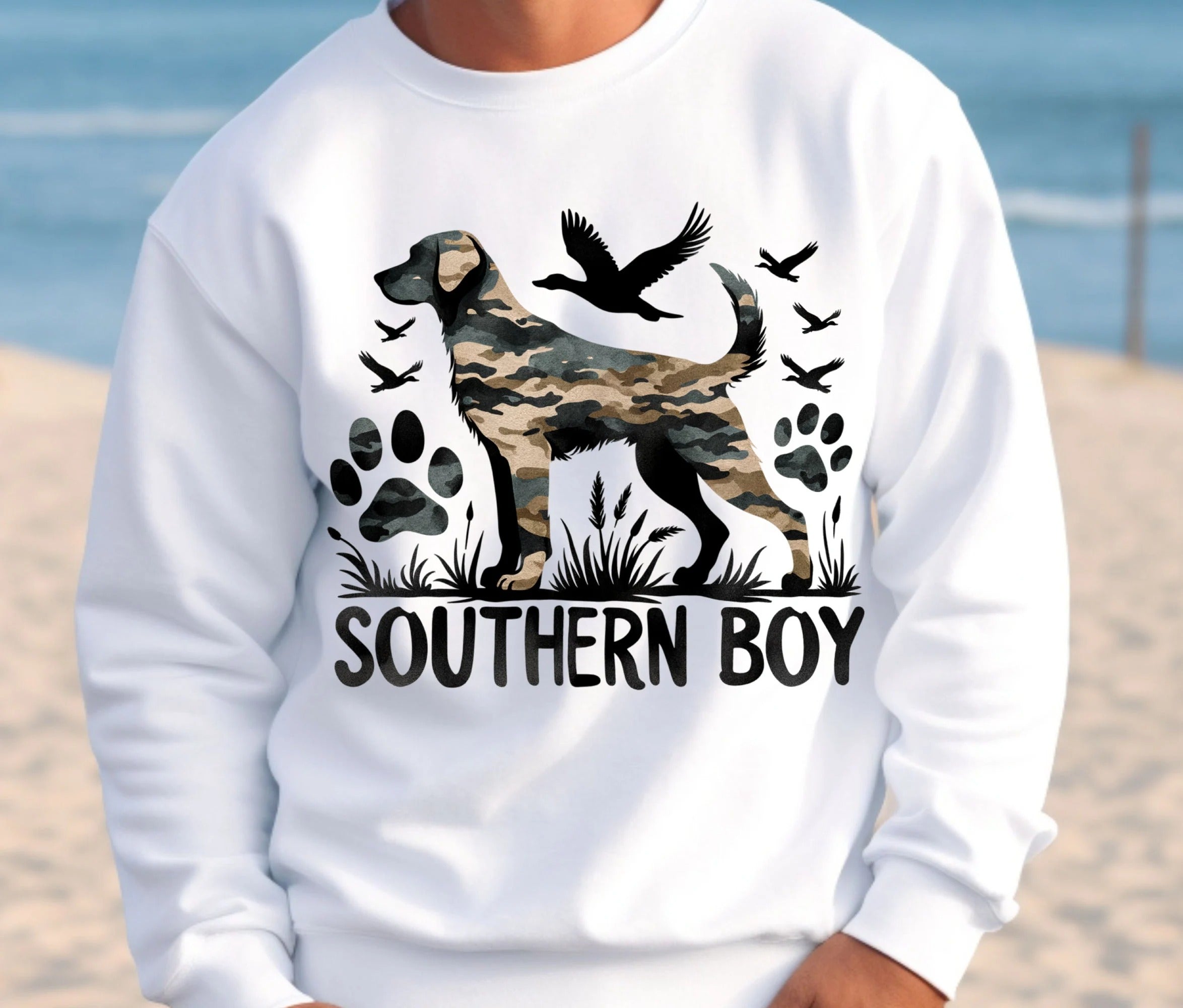 Southern Boy Hunting Dog Shirt Camo Lab Retriever Duck Hunter Tee Gift for Boys Men Who Hunt