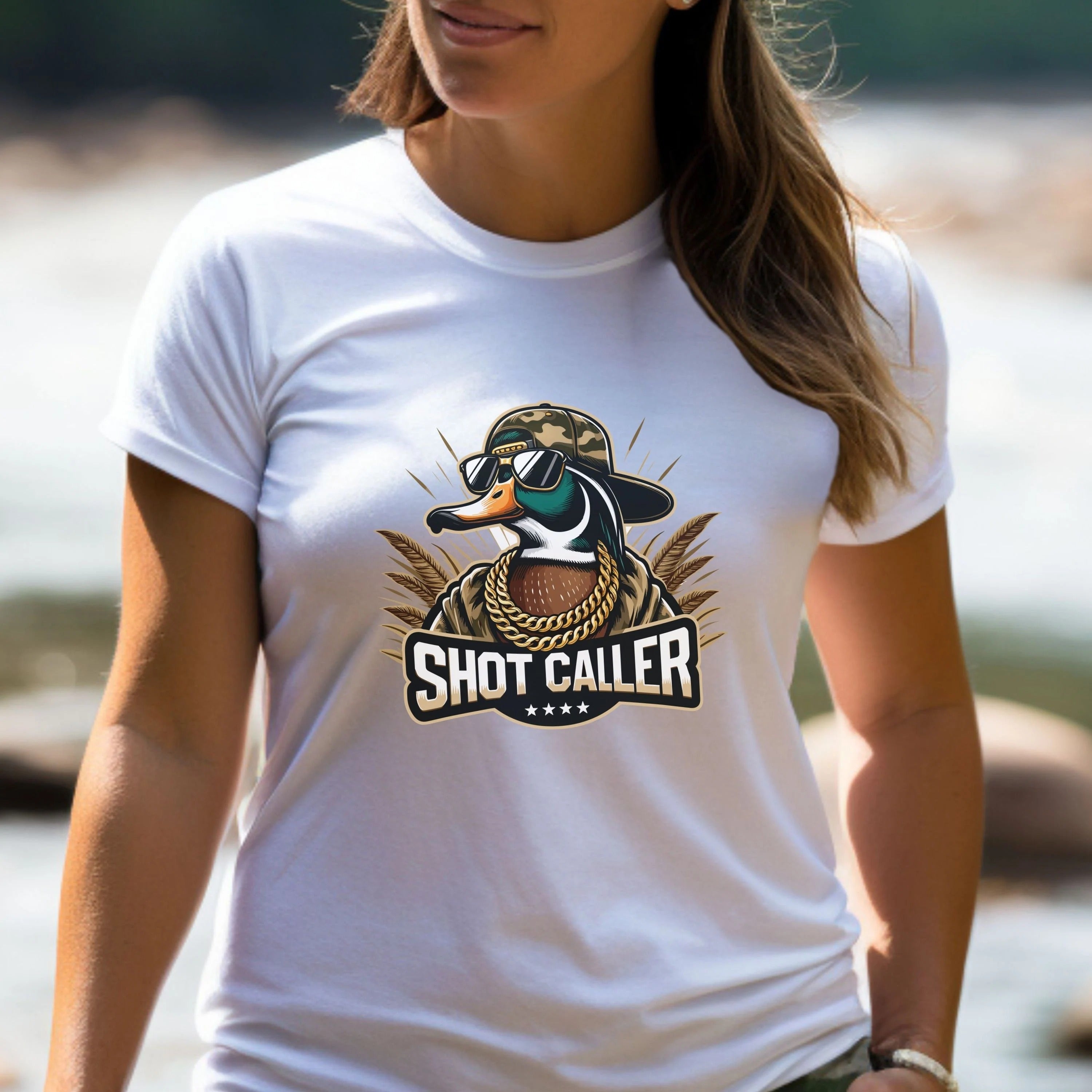 Wood Duck Shot Caller T-Shirt, Mallard Duck American Flag T-Shirt - Shot Caller Duck Sweatshirt – Funny Duck Hunting for Men – Mallard Graphic Gift for Hunters