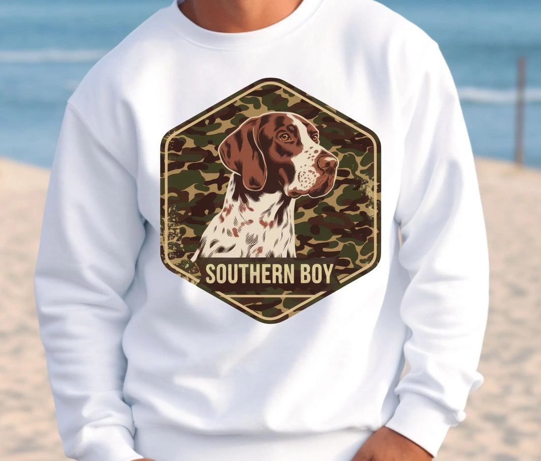 Southern Boy Hunting Dog T-Shirt - Pointer Camo Tee - Gift for Country Men Hunters Dog Lovers