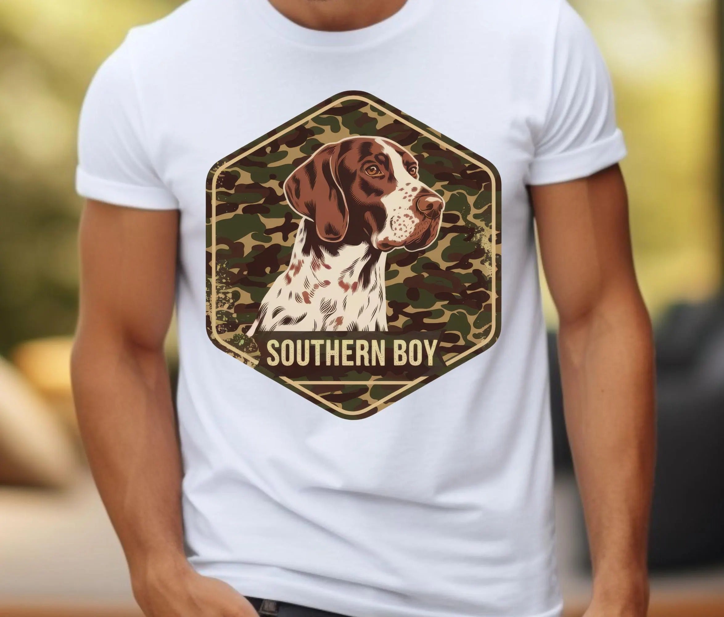 Southern Boy Hunting Dog T-Shirt - Pointer Camo Tee - Gift for Country Men Hunters Dog Lovers